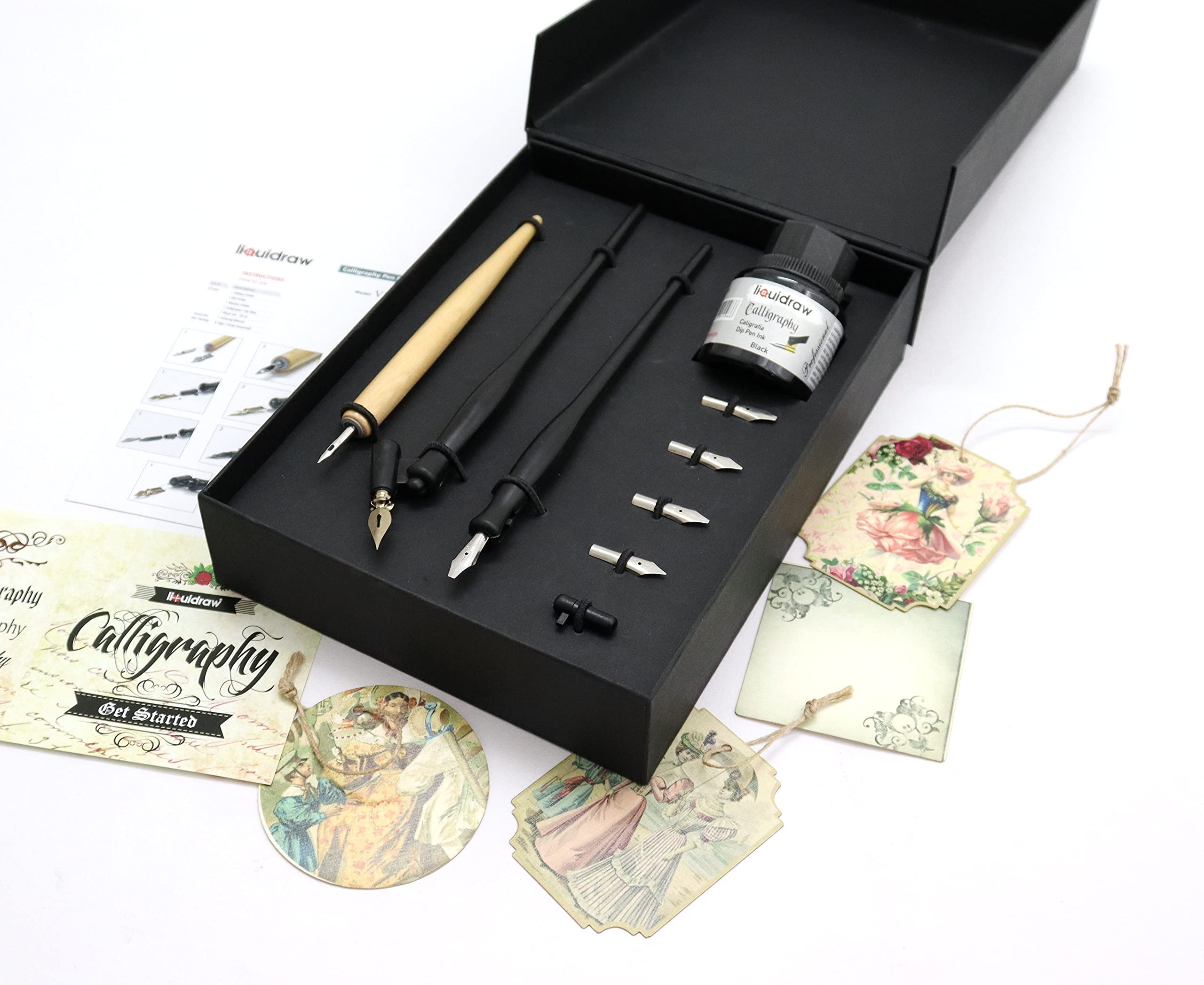 Liquidraw Calligraphy Pens Set Dip Pen Nibs Holder Set With Black Calligraphy Ink For Artists, Beginners, Adults & Kids