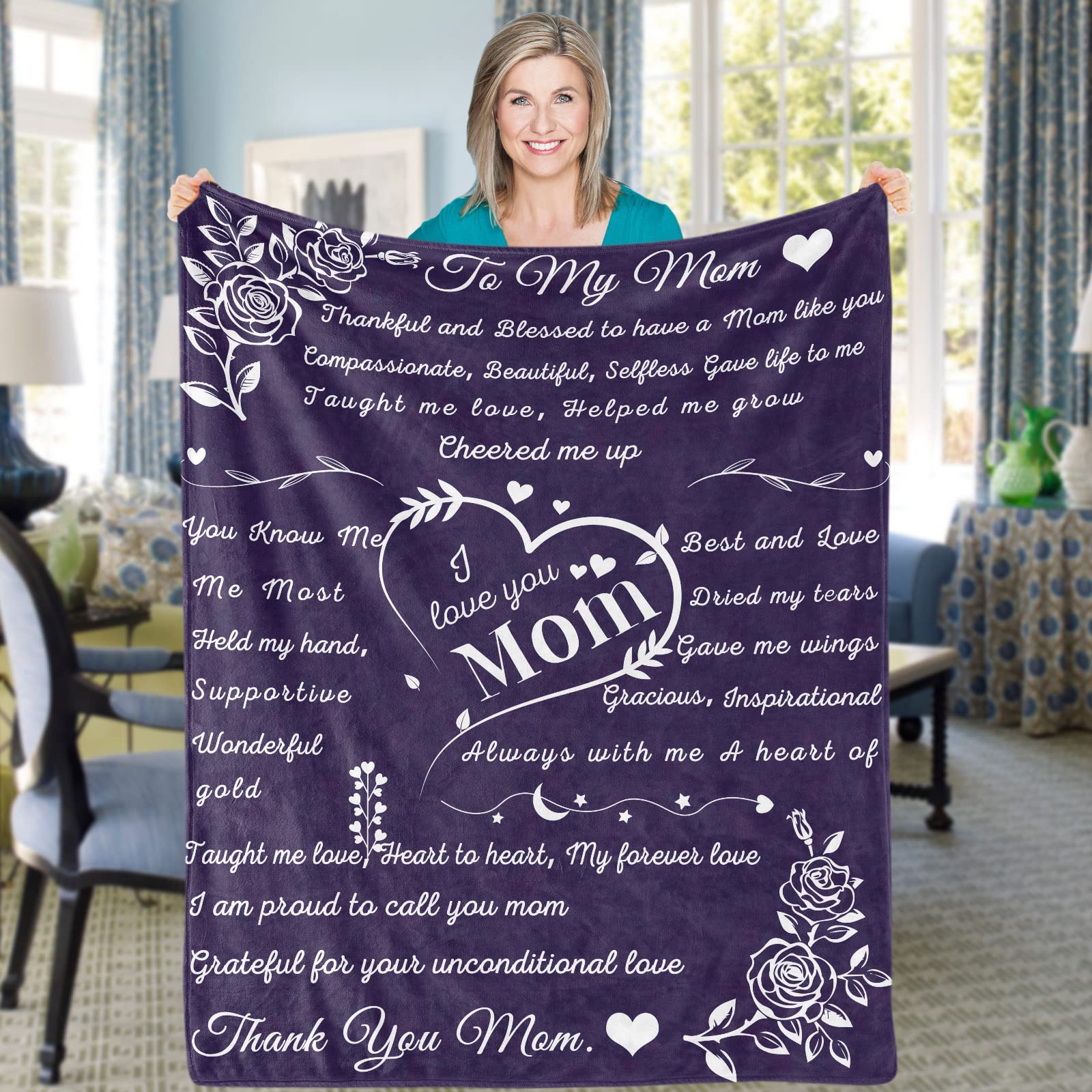 Mother Blanket Gifts Purple Mom Throw Blanket Cozy Flannel Blanket for Mom Soft I Love You Mom Blanket from Daughter Son Fluffy Fleece to My Mom Blanket for Mama Women Mothers Day Birthday 50x60 Inch