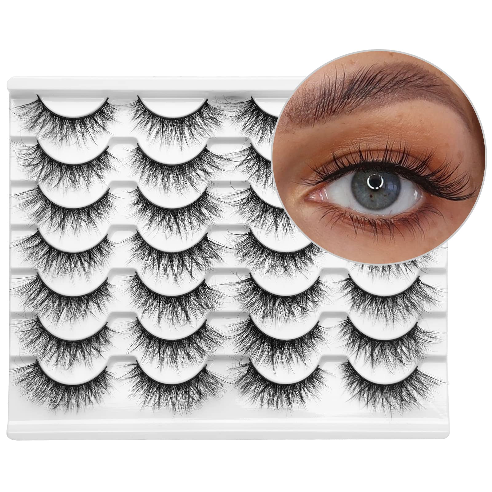 JiocolorFalse Eyelashes Fluffy Lashes 14mm Dramatic Long Eyelashes Wispy Natural Look Lashes Soft Faux Mink Eyelashes 3D 6D Lashes 7 Pairs Lashes Fake lashes Pack X27