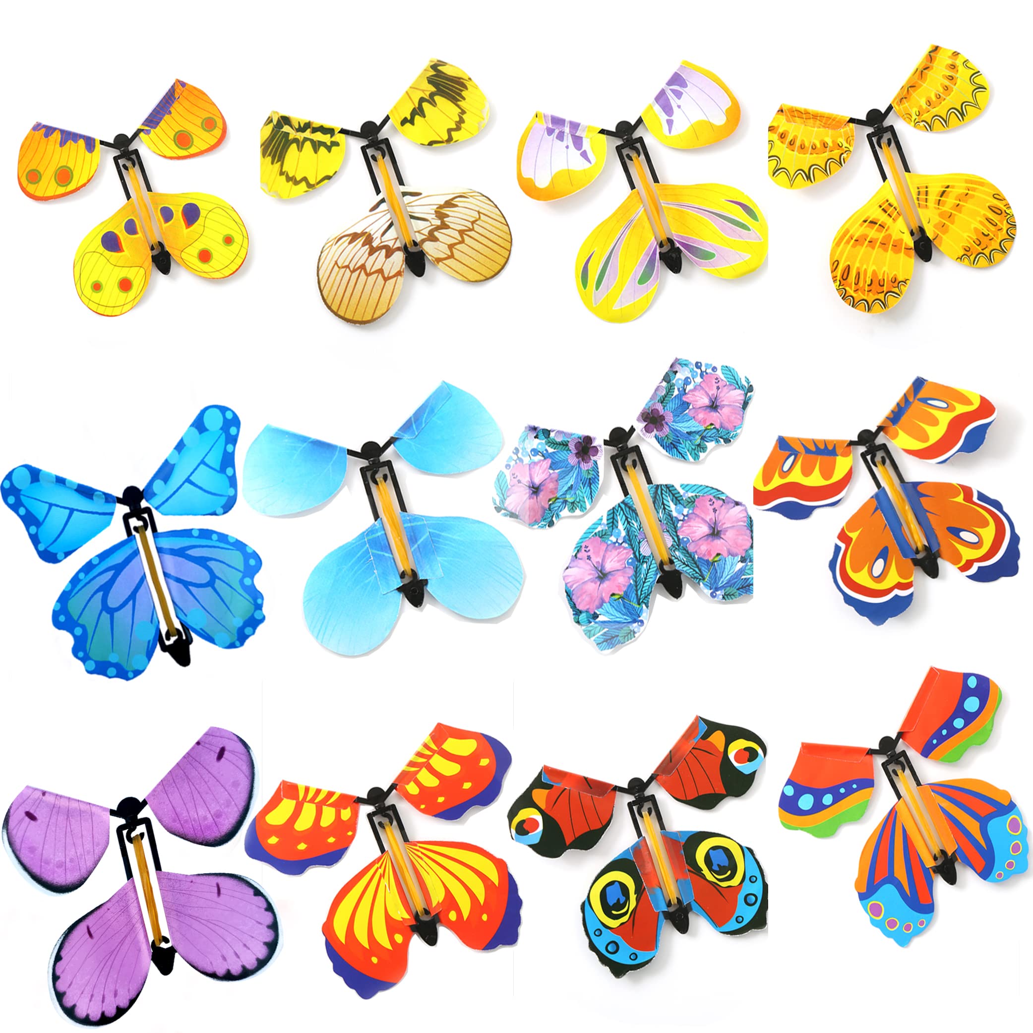 12 Pieces Magic Fairy Flying Butterfly Rubber Band Powered Wind up Butterfly Toy Card Surprise Gift for Party Playing Playing Festivals and Birthdays