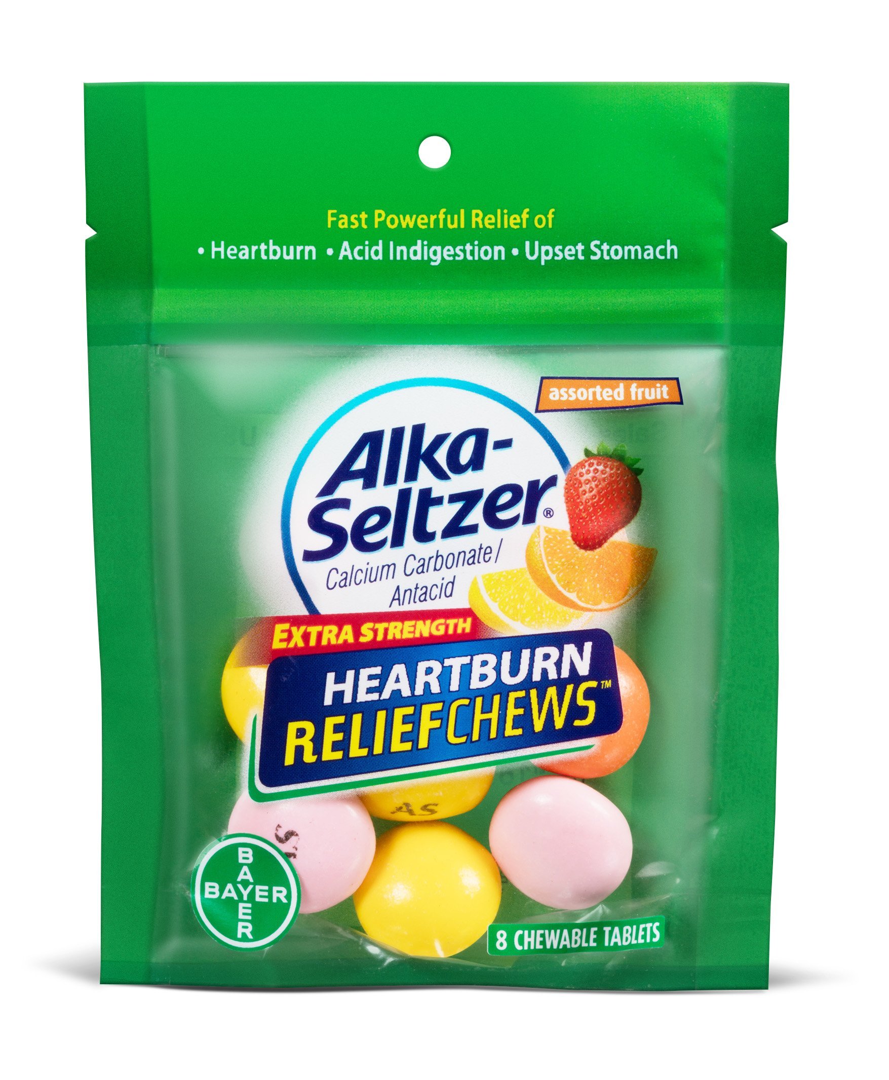 Alka-Seltzer Relief Chews Heartburn Antacid, Assorted Fruit, 8 Count