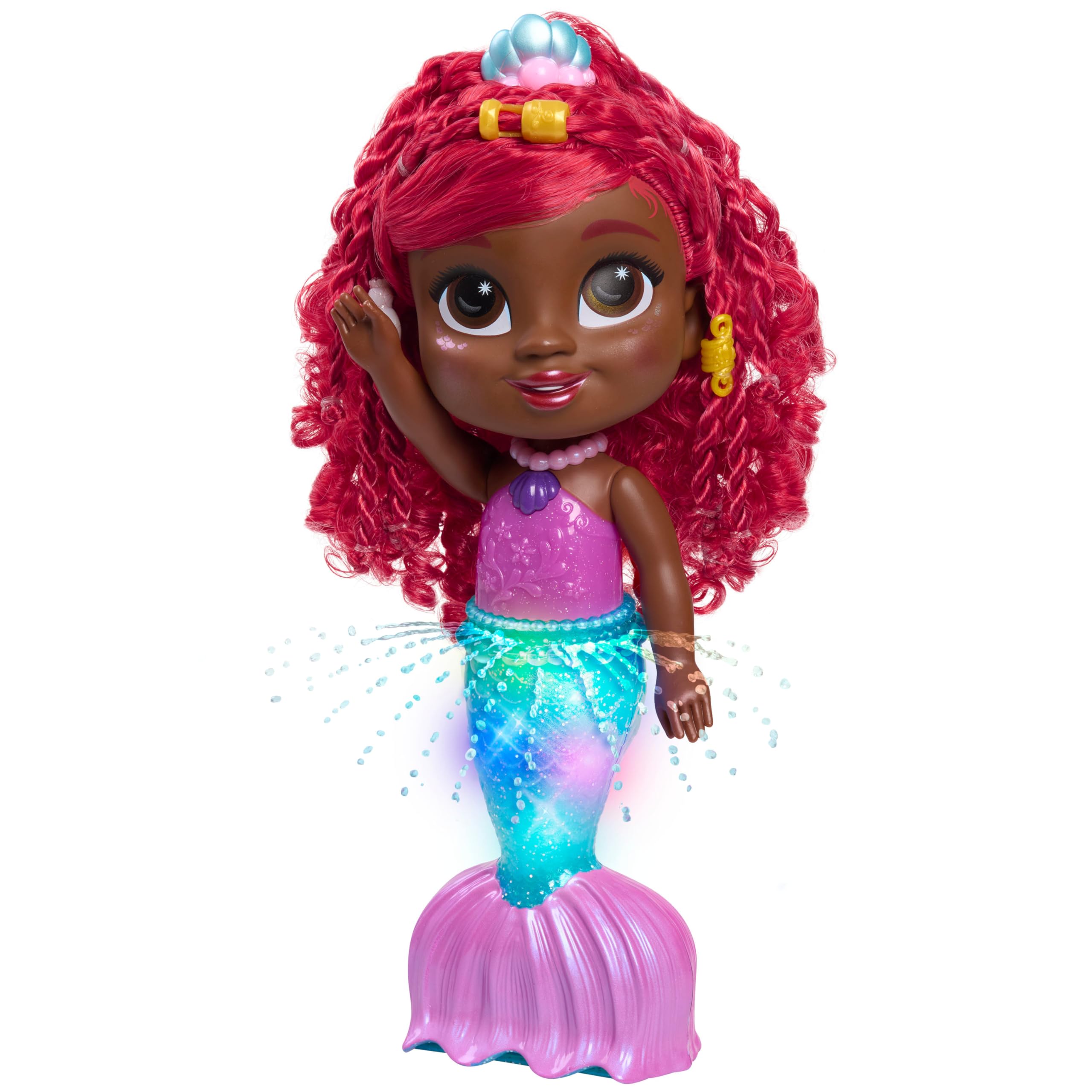 Just Play Disney Junior Splash & Glow Ariel Lights and Sounds 11.5-inch Doll and Accessories, 5-Pieces, Kids Toys for Ages 3 Up