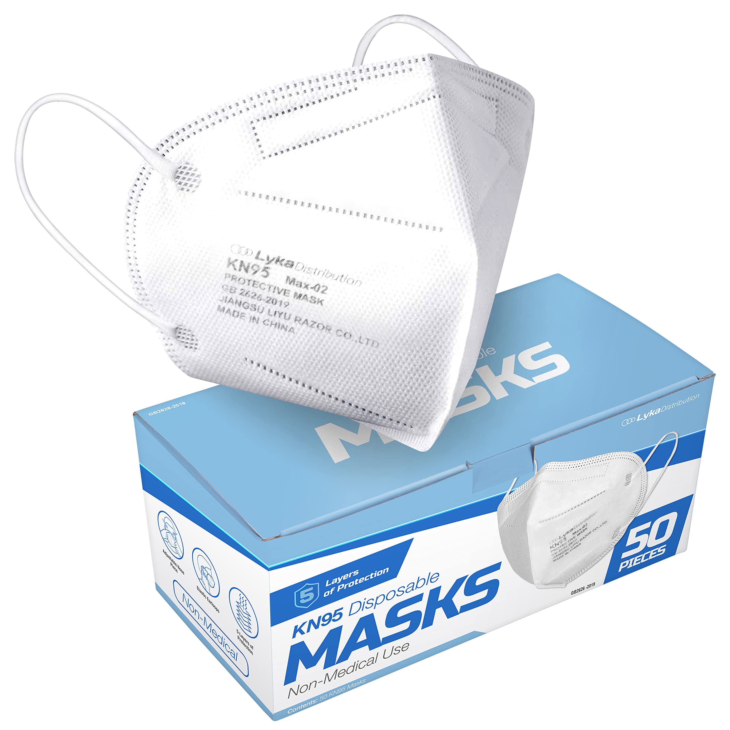 50 Pack KN95 Face Masks - 5 Layer Protection Face Mask - Filtration>95% with Comfortable Elastic Ear Loop