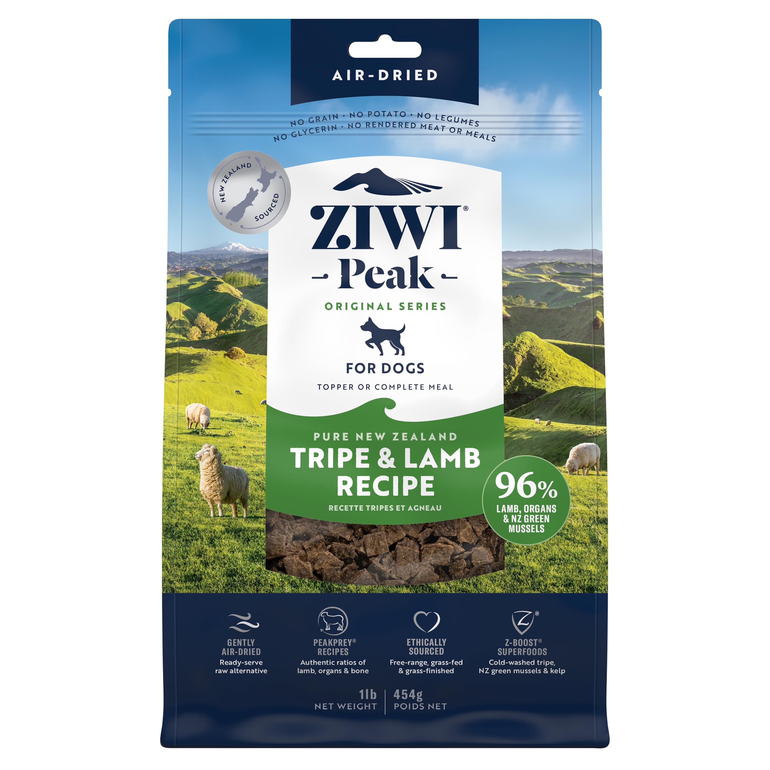 ZIWI Peak Air-Dried Dog Food – All Natural, High Protein, Grain Free & Limited Ingredient with Superfoods (Tripe & Lamb, 1.0 lb)