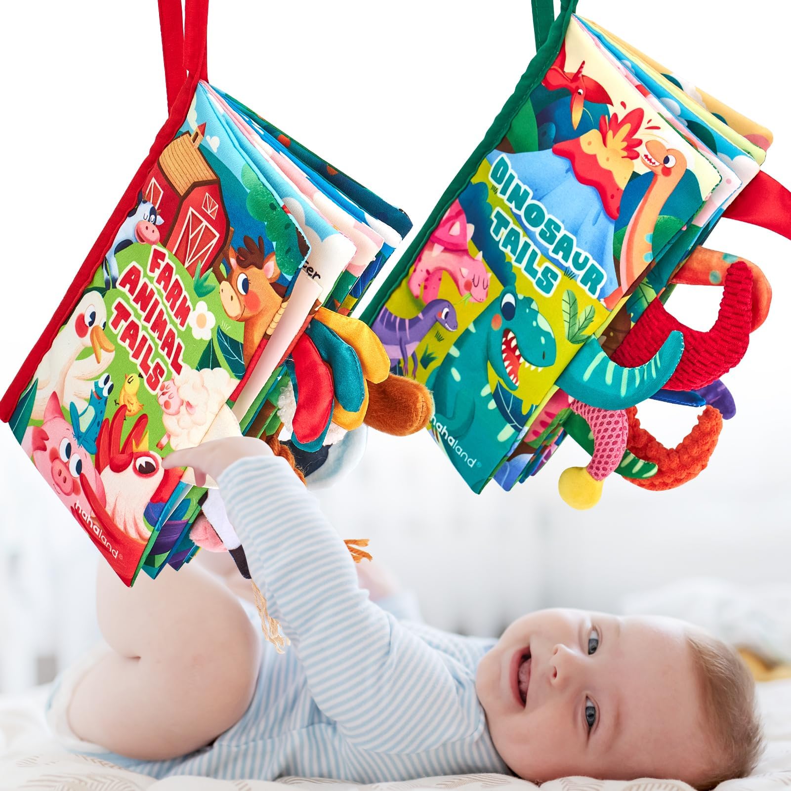 hahaland Baby Books for Baby Shower Gifts - 2PCS - Baby Toys 0-6 Months - Touch & Feel Tummy Time Sensory Soft Books for Babies 0-12 Months, Stroller Travel Toys