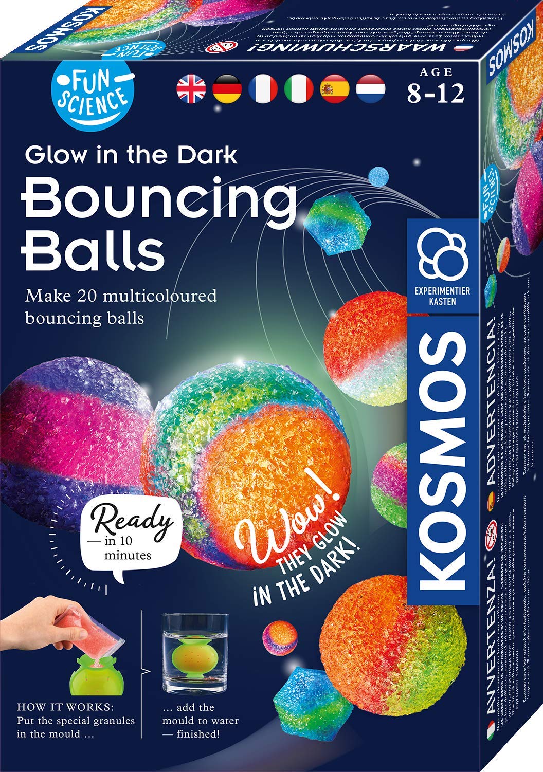 Thames & Kosmos Thames and Kosmos 7616656 Fun Science: Glow in The Dark, Make 20 Multicoloured Bouncing Balls, Ready in 10 Minutes, Ages 8+, Multi