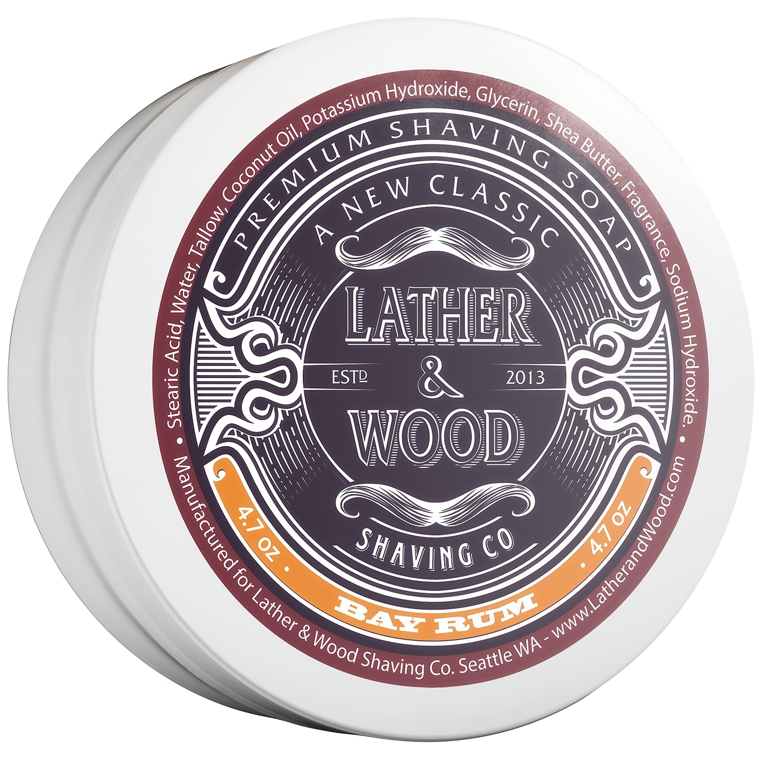 Lather & Wood Shaving Soap - Bay Rum - Simply the Best Luxury Shaving Cream - Tallow - Dense Lather with Fantastic Scent for the Worlds Best Wet Shaving Routine. 4.6 oz (Bay Rum)