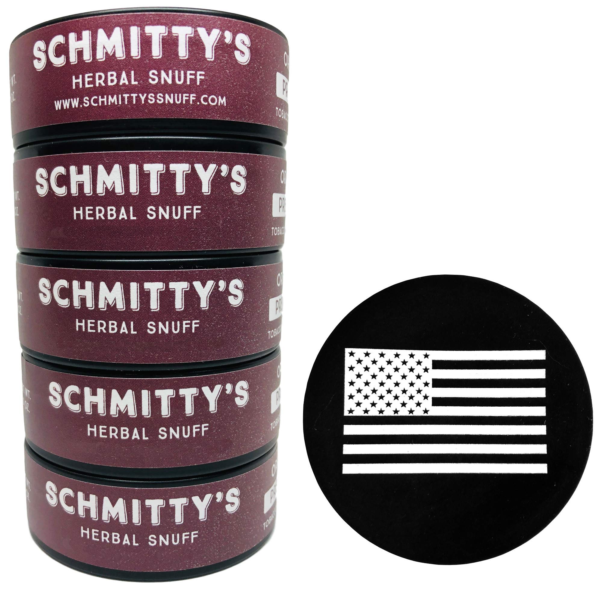 Schmitty's Herbal Snuff Original 5 Cans with DC Crafts Nation Skin Can Cover - US Flag