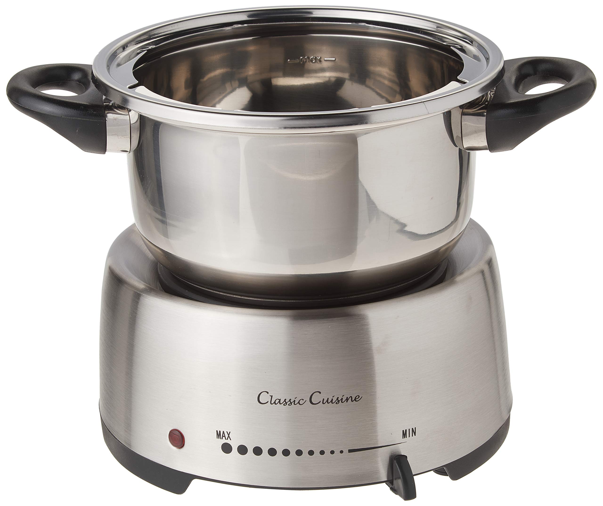 Classic Cuisine 82-KIT1031 Stainless Steel Fondue Set-Melting Pot Cooker and Warmer for Cheese, Chocolate and More-Kit Includes 8 Forks Dishwasher Safe