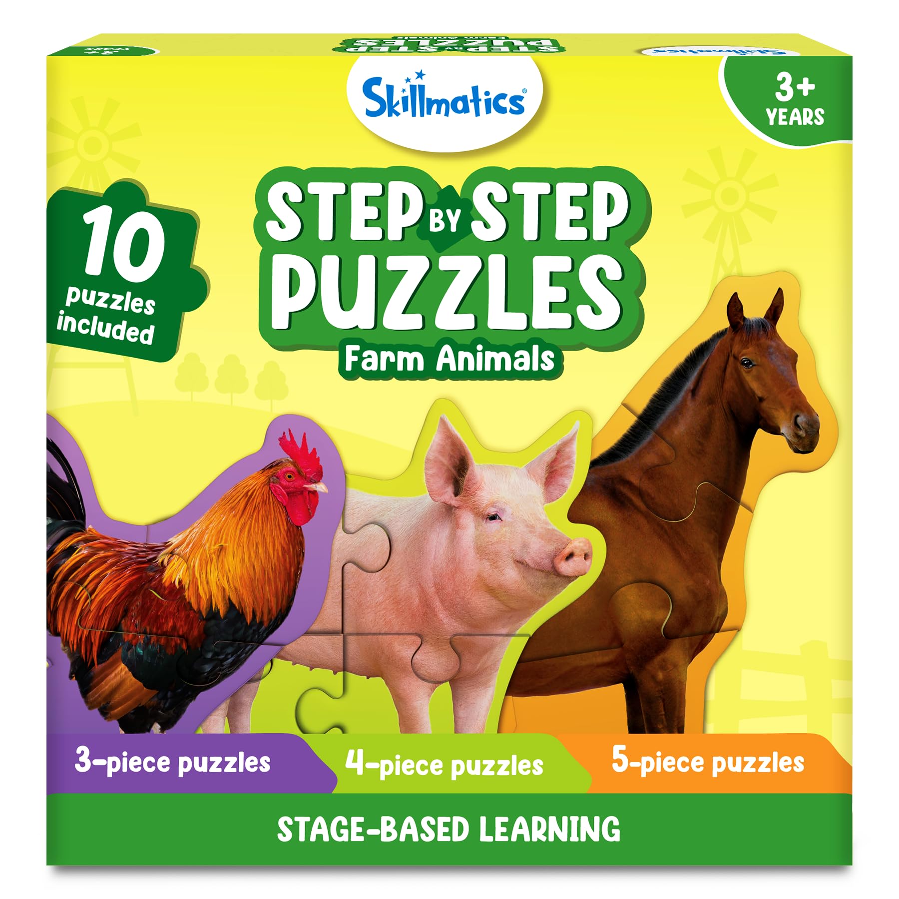 SkillmaticsStep by Step Puzzle - 40 Piece Farm Animal Jigsaw & Toddler Puzzles, Stocking Stuffers, Educational Montessori Toy for Boys & Girls, Gifts for Kids Ages 3, 4, 5 and Up