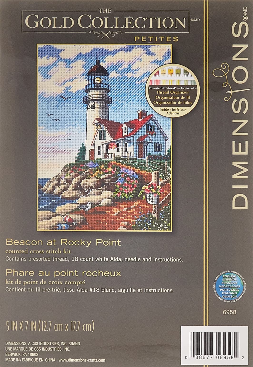 Dimensions Gold Collection Counted Cross Stitch Kit, Beacon At Rocky Point, 18 Count White Aida, 5'' X 7''