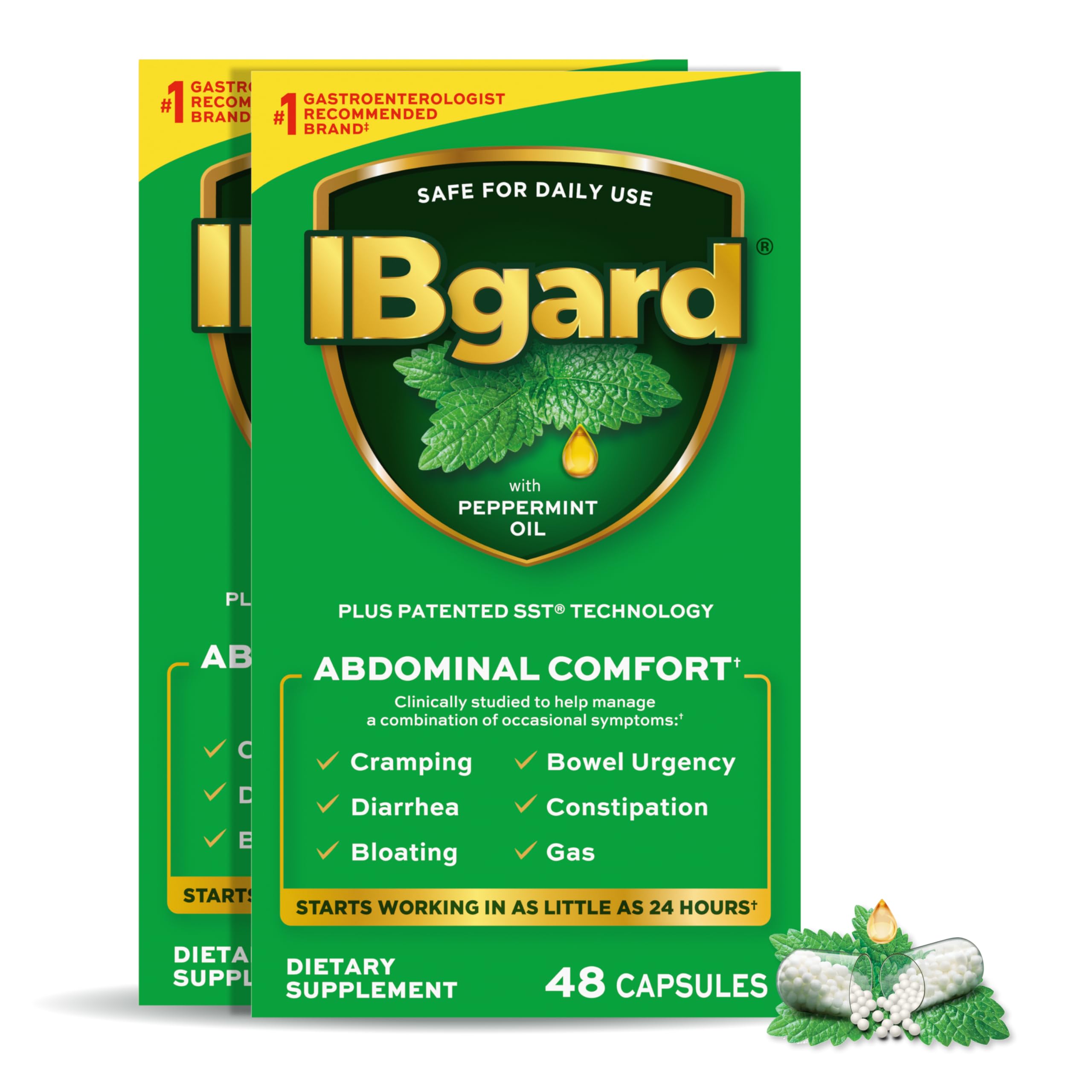 IBgard Gut Health Supplement, Peppermint Oil Capsules for Abdominal Comfort, 96 Capsules (Packaging May Vary)