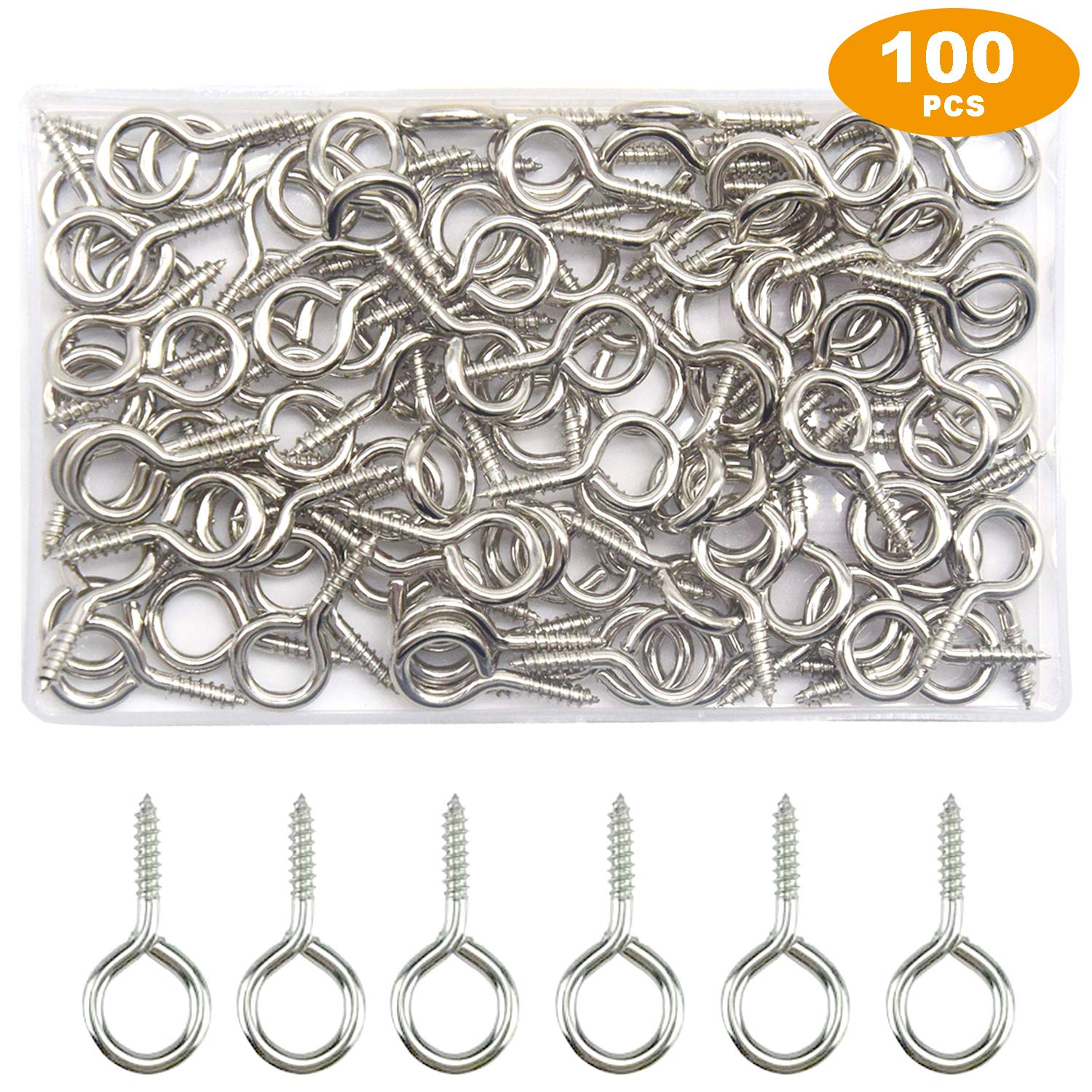 CEEYSEE 100pcs 1 inch Small Screw Eye Heavy Duty Screw Eye Self-Tapping Hanging Hooks Screws Hooks Ring（YJY)