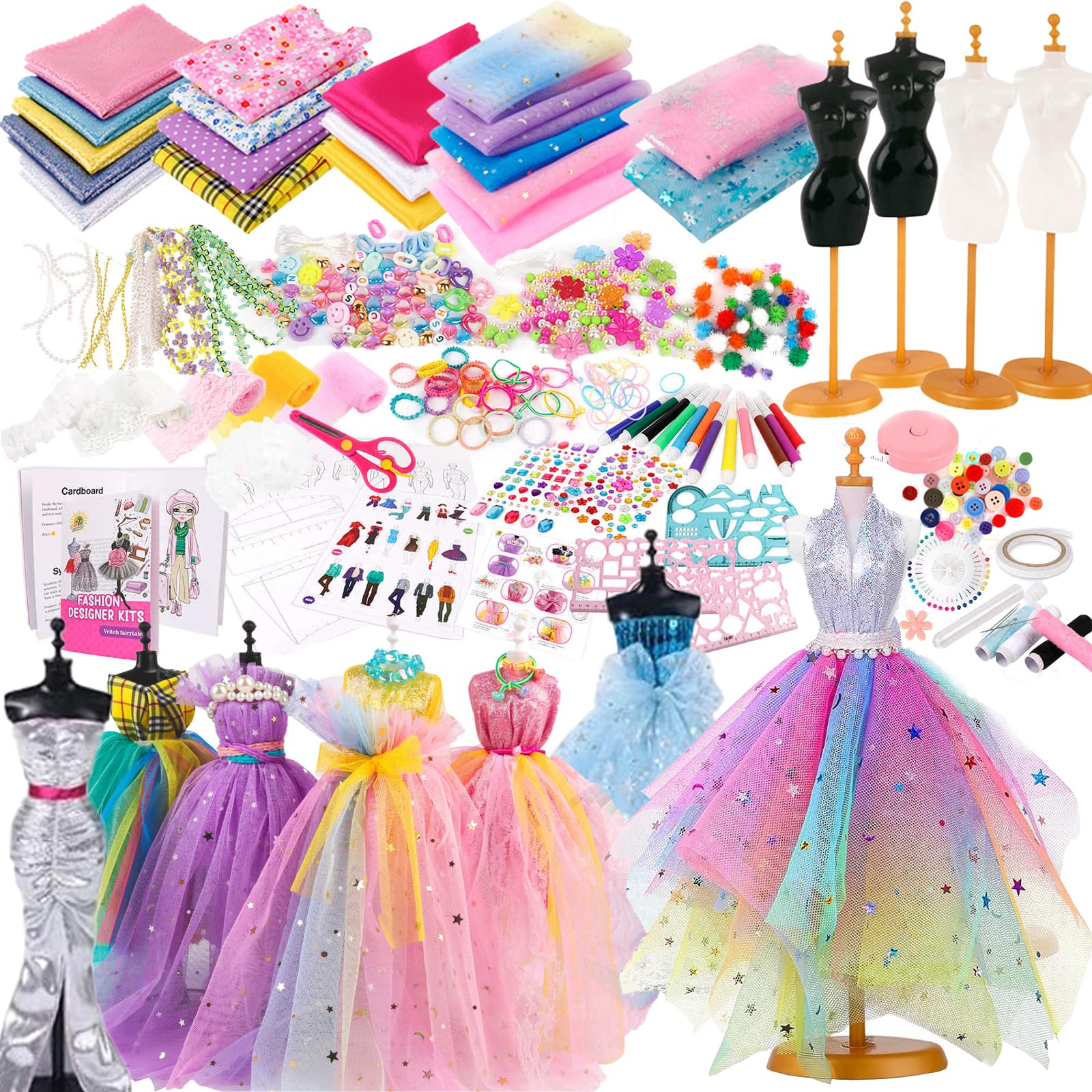 639 Pcs Fashion Designer Kit for Girls with 4 Mannequins - Creativity DIY Arts and Crafts Kit Educational Toys - Sewing Kit for Kids Ages 6-12 - Teen Girls Kids Birthday Gift Age 6 7 8 9 10 11 12+