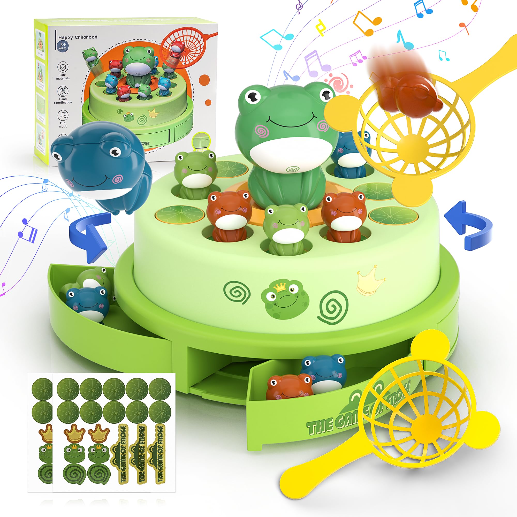 UNEEDE Frog Bounce and Catch Game Toys,Popping Board Games for Kids Age 4-6,Frog Pop Up Game,Catching Music Games for Kids 4-8 8-12,Family Game Toy for 5-7 Boys,Christmas Birthday Gift for Toddler 3-5