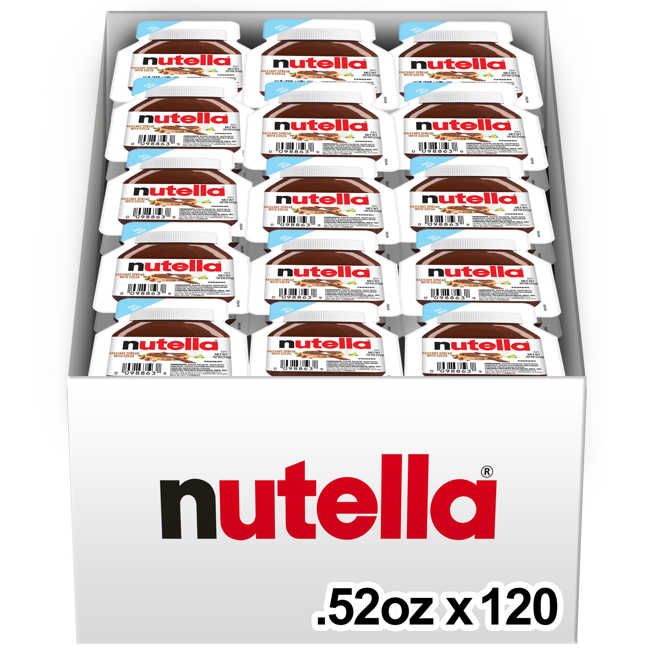 NutellaHazelnut Spread with Cocoa for Breakfast, Bulk 120 Pack Mini Cups, 0.52 oz Each, Holiday Baking and Desserts