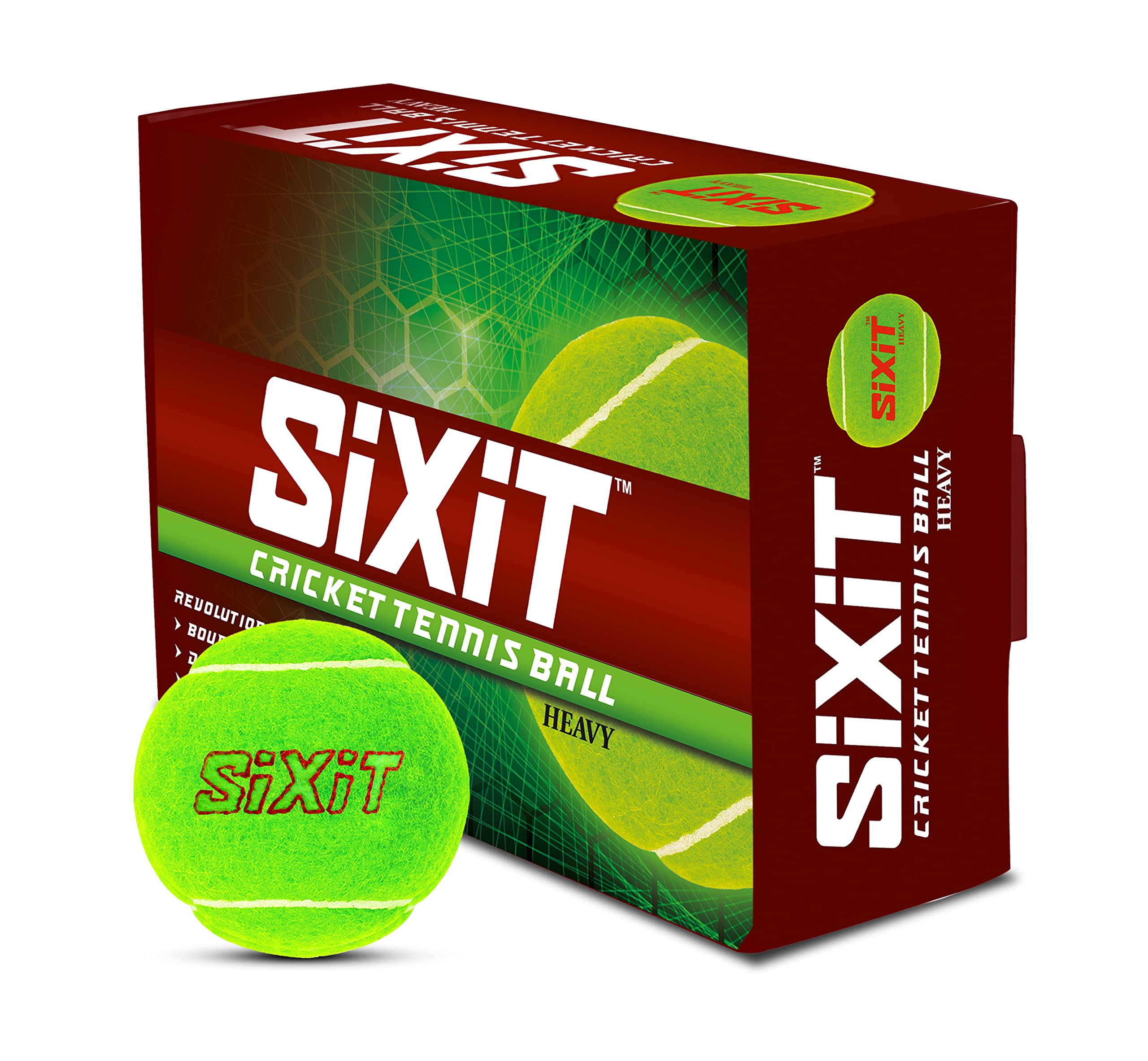 Heavy Rubber Cricket Tennis Ball (Green, m) - Pack of 6