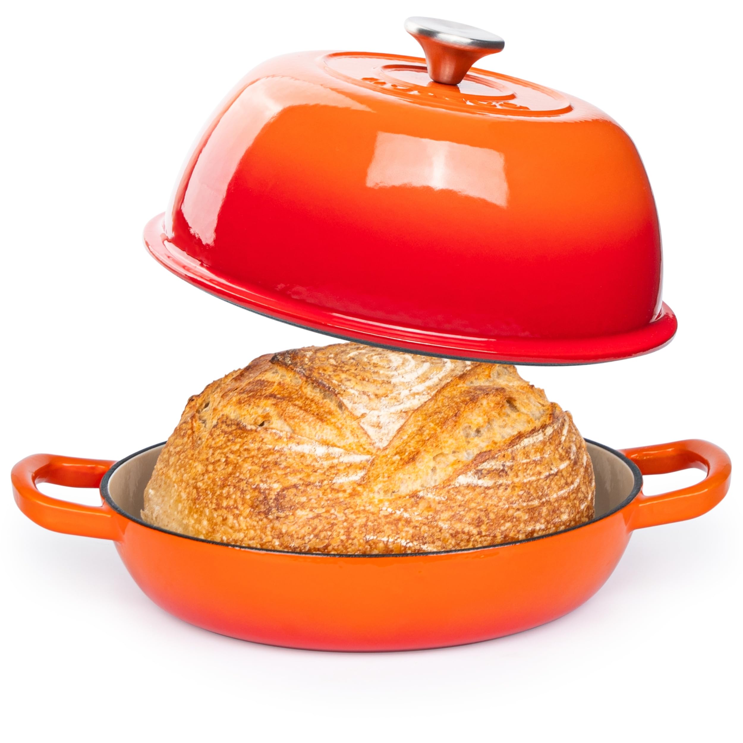 Enamelled Cast Iron Dutch Oven Pot – Dutch Oven For Sourdough Bread Baking – Cast Iron Bread Pot – Orange, 6 Quarts, 22cm – by Nuovva