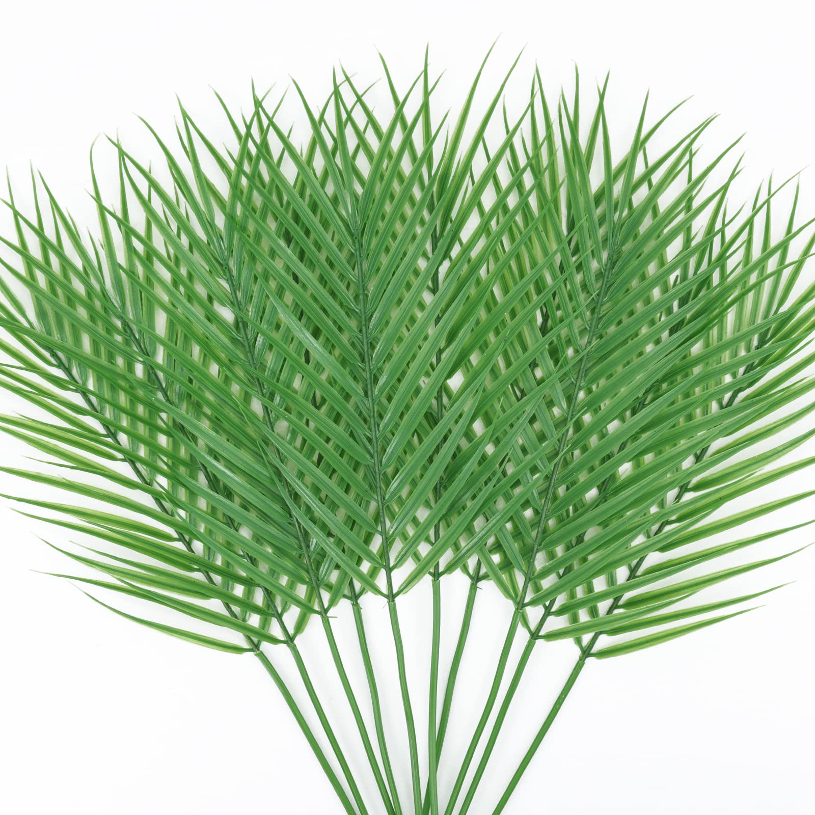 CEWOR 10 Pcs Artificial Palm Leaves Greenery Tropical Palm Tree Leaves Fake Areca Tropical Decorations with Stems for Safari Jungle Hawaiian Luau Party Table Decoration Wedding Birthday Theme Party