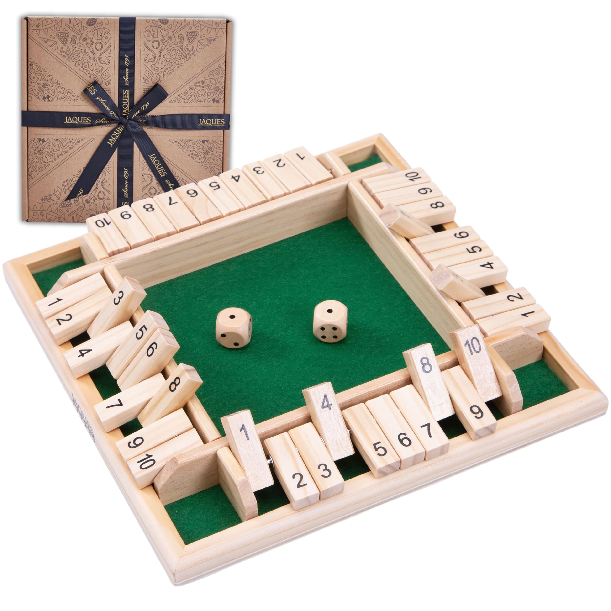 Jaques of London 4 Player Shut the Box | Wooden Board Games | Shut the Box Game with Dice | Perfect Wooden Games | Educational Dice Games | Since 1795