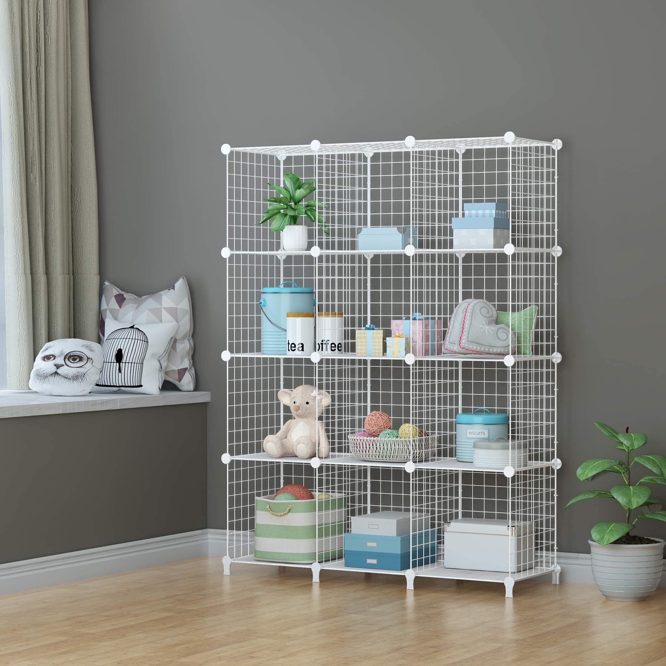 HOMIDEC 12 Cube Wire Storage Shelves, Multifunctional DIY Wire Fence Wardrobe Closet Cabinet Bookcase Bookshelf Perfect for Office/Livingroom/kitchen/Bathroom