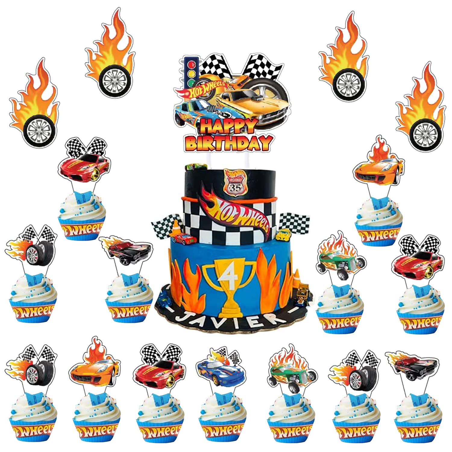 25pcs car cake decoration 24pcs cupcake toppers 1pcs big cake topper