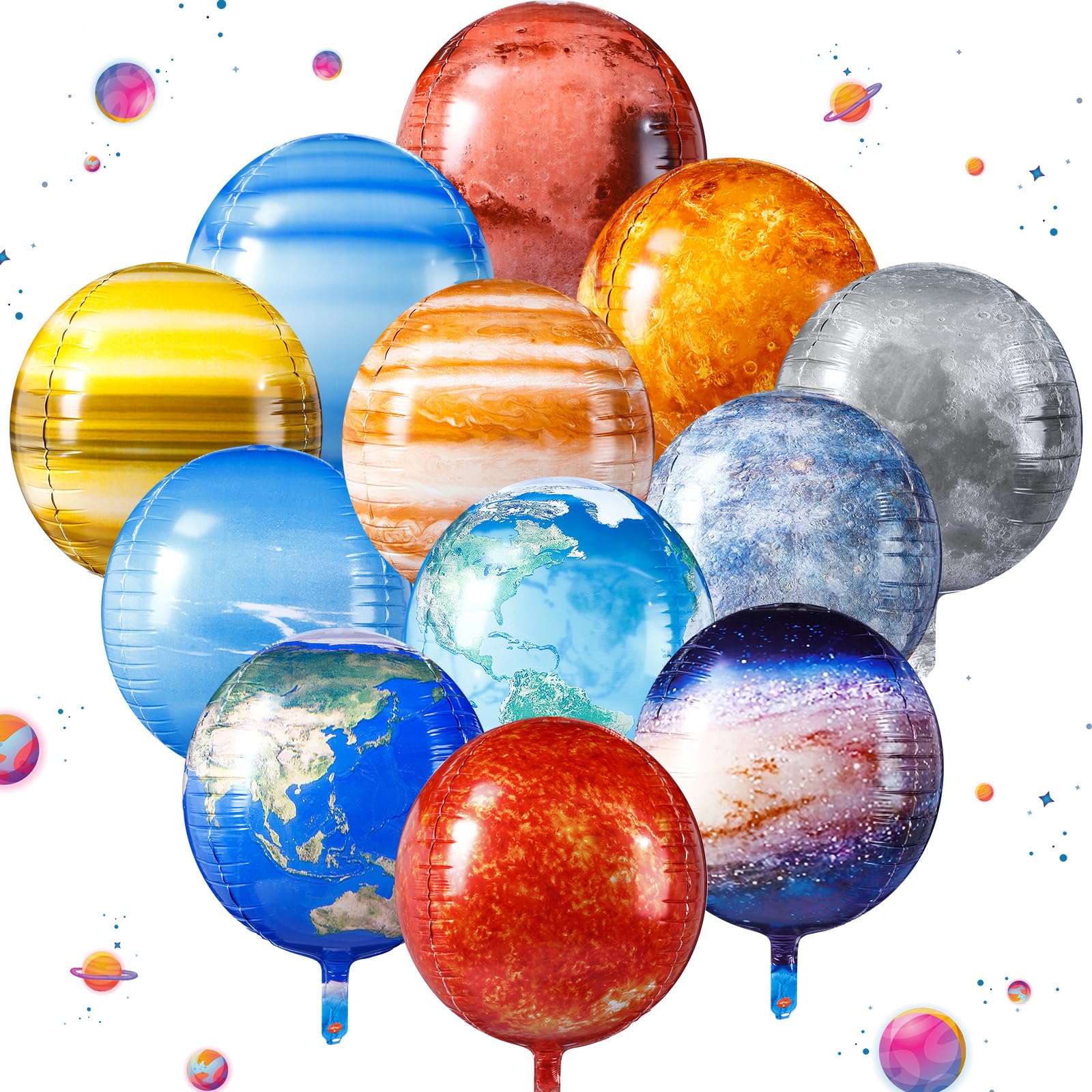 Poen 12 Pcs Space Balloons 22 Inch Large 4d Galaxy Planet Balloons World Map Globe Balloons Inflatable Earth Outer Space Party Decorations for Space Travel Theme Party Birthday Earth Day(Planet)