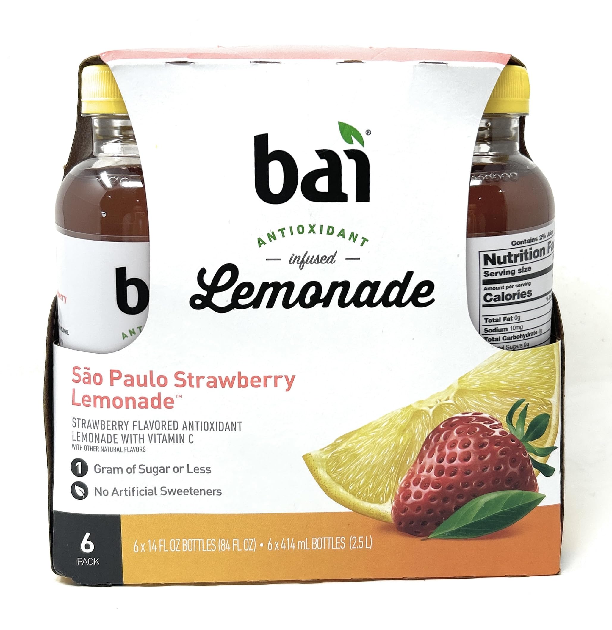 BaiFlavored Water, São Paulo Strawberry Lemonade, Antioxidant Infused Drinks, 14 Fluid Ounce Bottle, 6 count