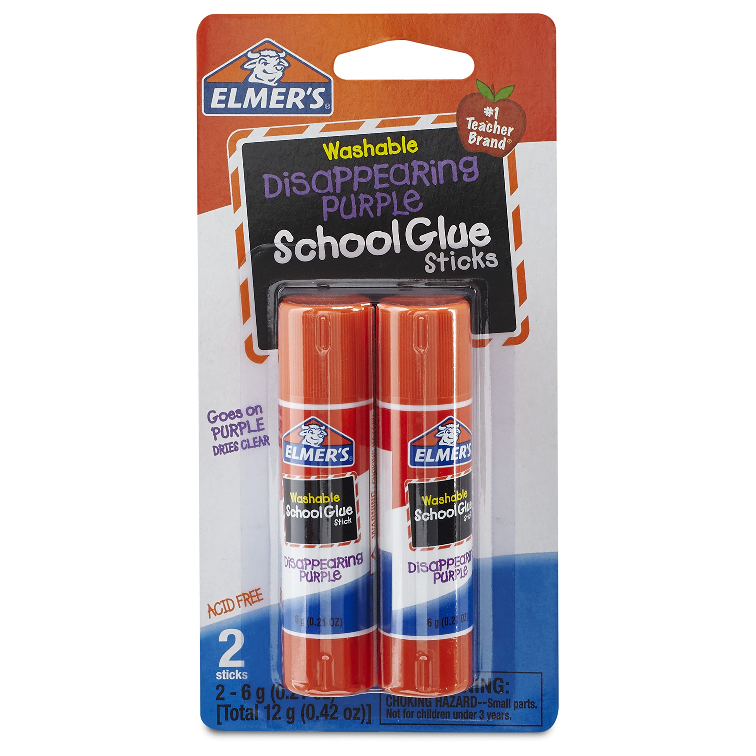 Elmer's Disappearing Purple School Glue Sticks, 21 oz, 2 Pack (E522)