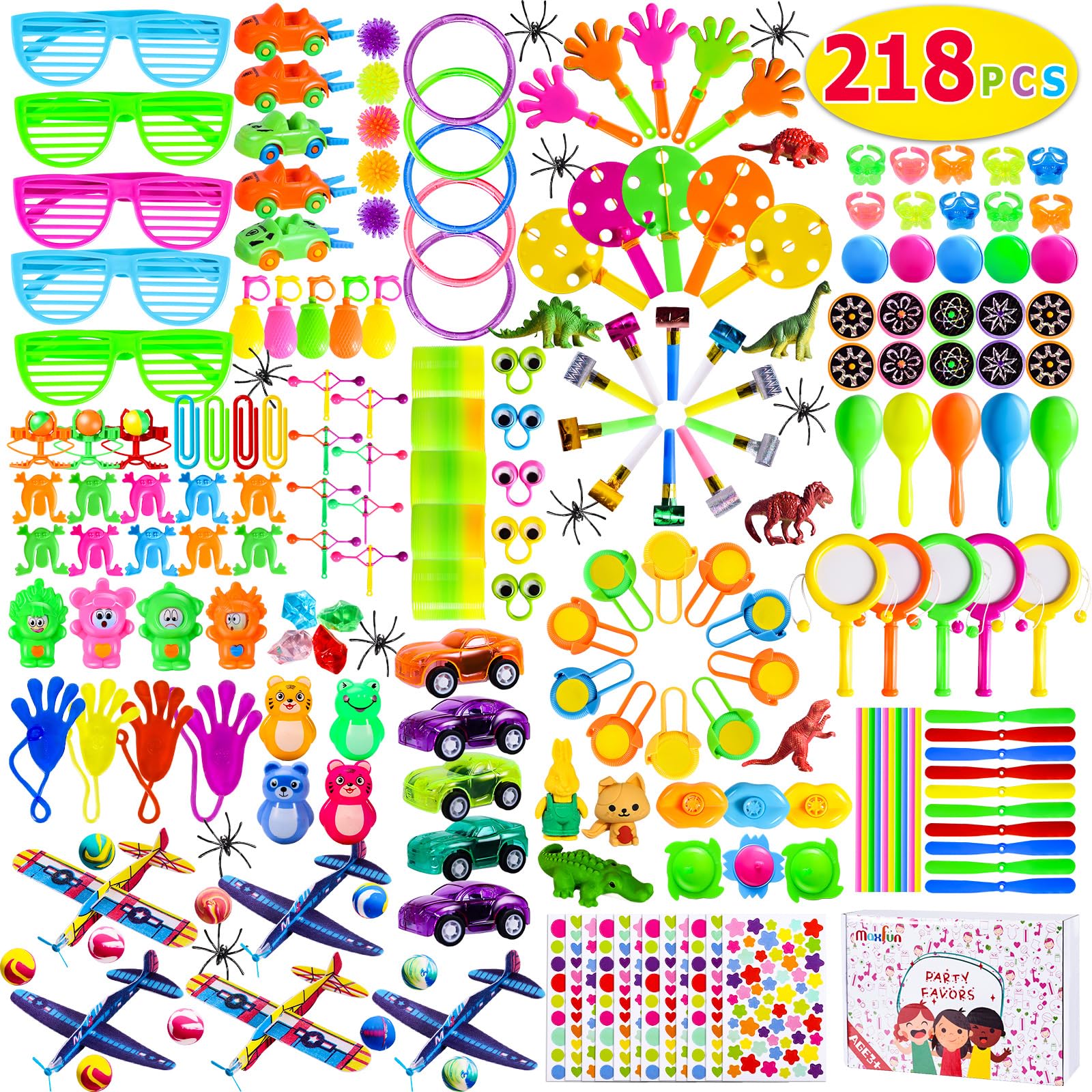 Max Fun 218pcs Party Favors for Kids Bulk Party Toys Assortments Birthday Gift Toys Carnival Prizes Treasure Box Prizes Goodie Bag Fillers Classroom Rewards Pinata Filler Toys