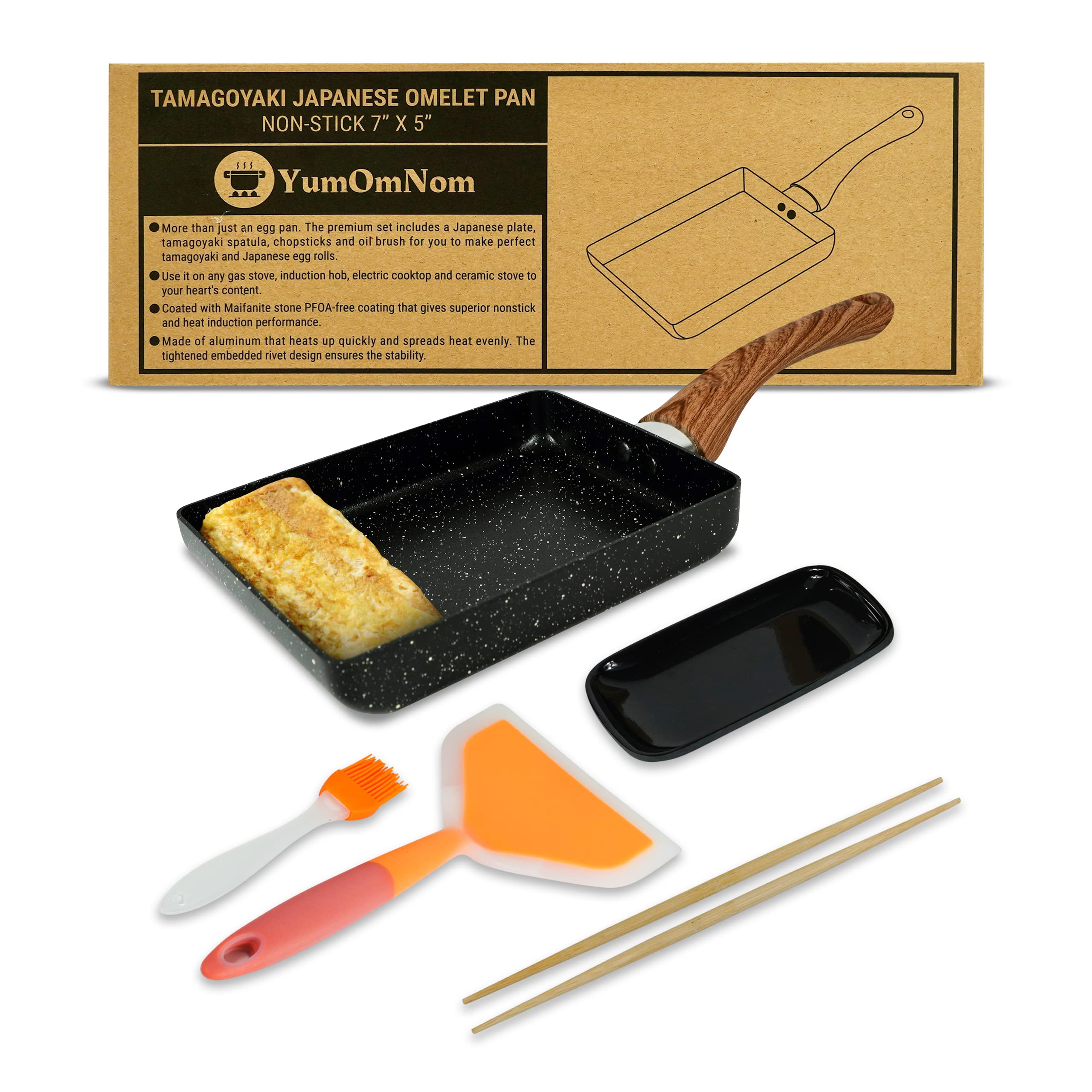 YumOmNom Tamagoyaki Pan, Japanese Cookware, Egg Pan, Rectangle Frying Pan, Kitchen Accessories, Square Pan, Omelette Maker Nonstick (Without Lid)