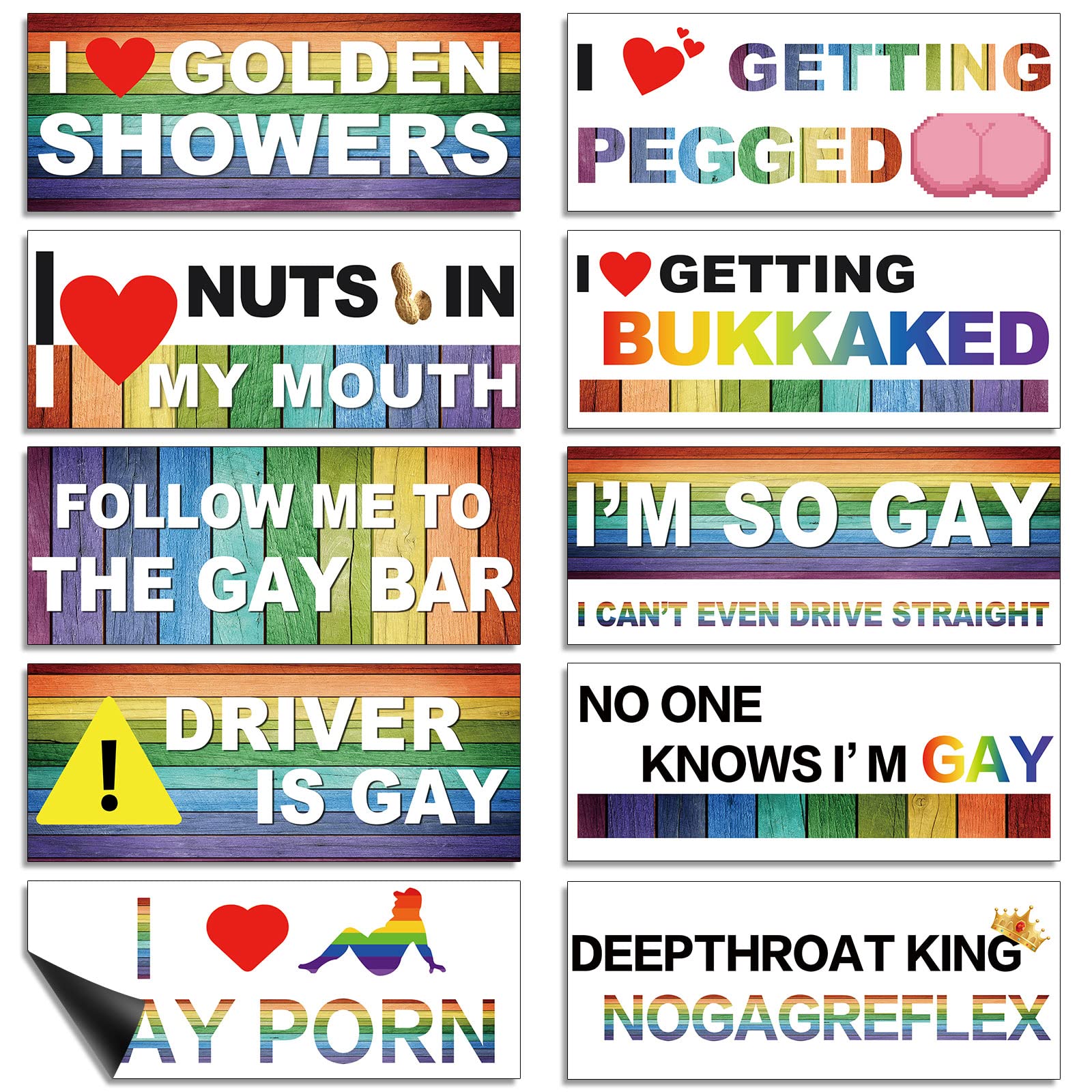 Frienda 10 Pcs Bumper Decals Funny LGBT Car Stickers Rainbow Bumper Stickers Prank Car Stickers Colorful Car Accessories for Truck Vehicle Luggage Window Refrigerator(Magnetic,Classic Style)