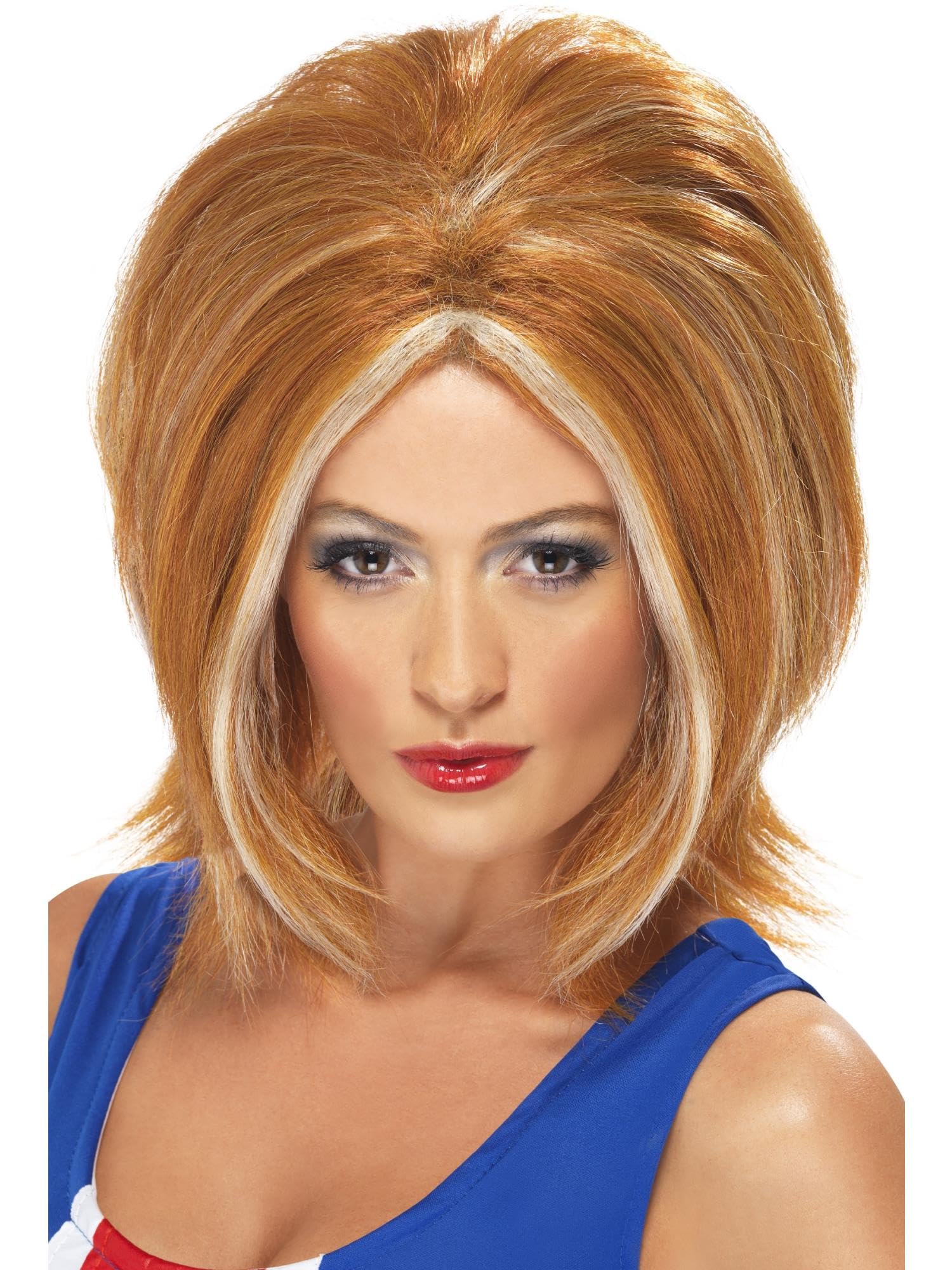 Smiffys Girl Power Wig, Ginger with Blonde Streaks, 1990's Fancy Dress, Adult Dress Up Wigs