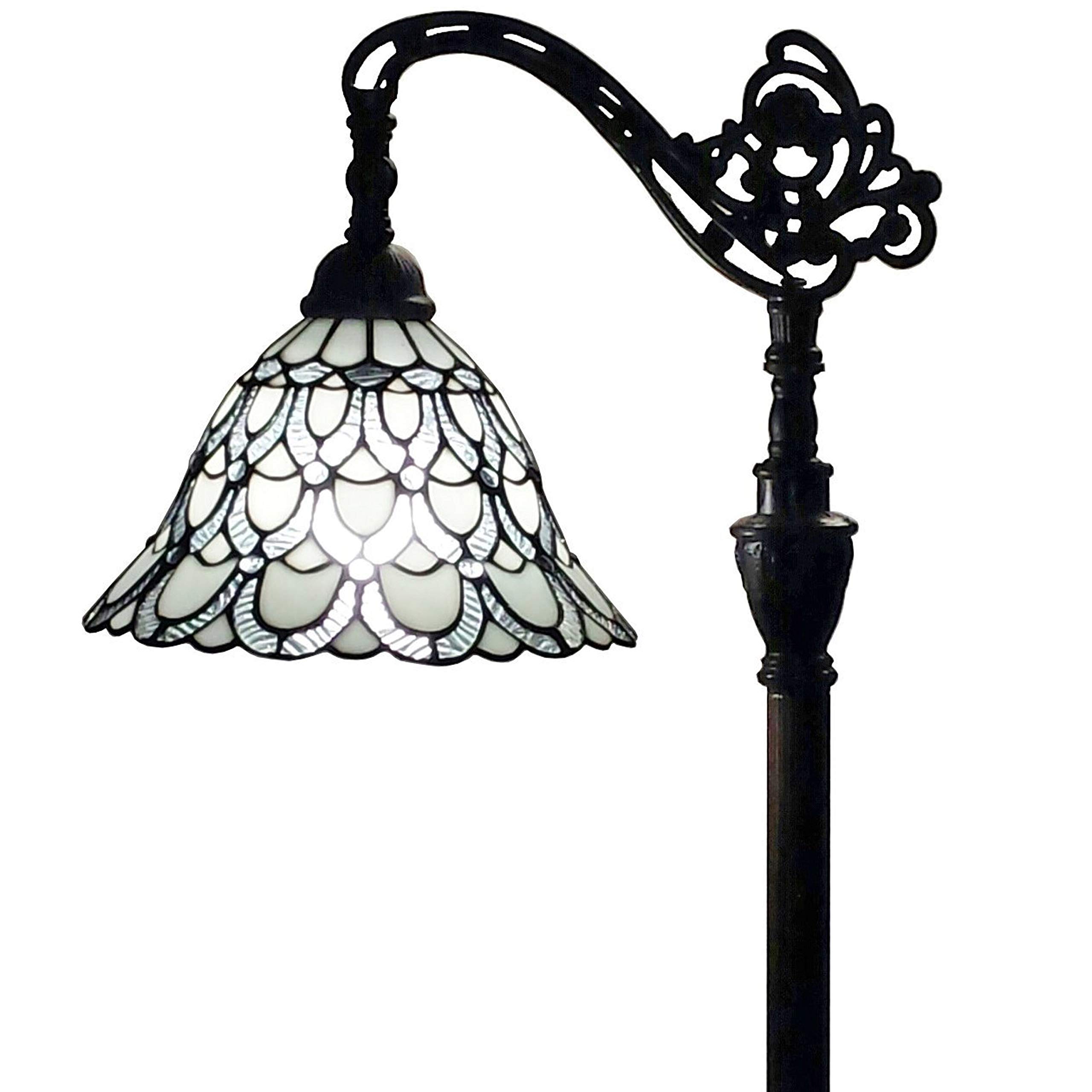 Tiffany Style Floor Lamp Arched 62" Tall Stained Glass White & Mahogany Peacock Feathers Antique Vintage Light Decor Bedroom Living Room Reading Gift AM107FL11 Amora Lighting,11 Inch Diameter