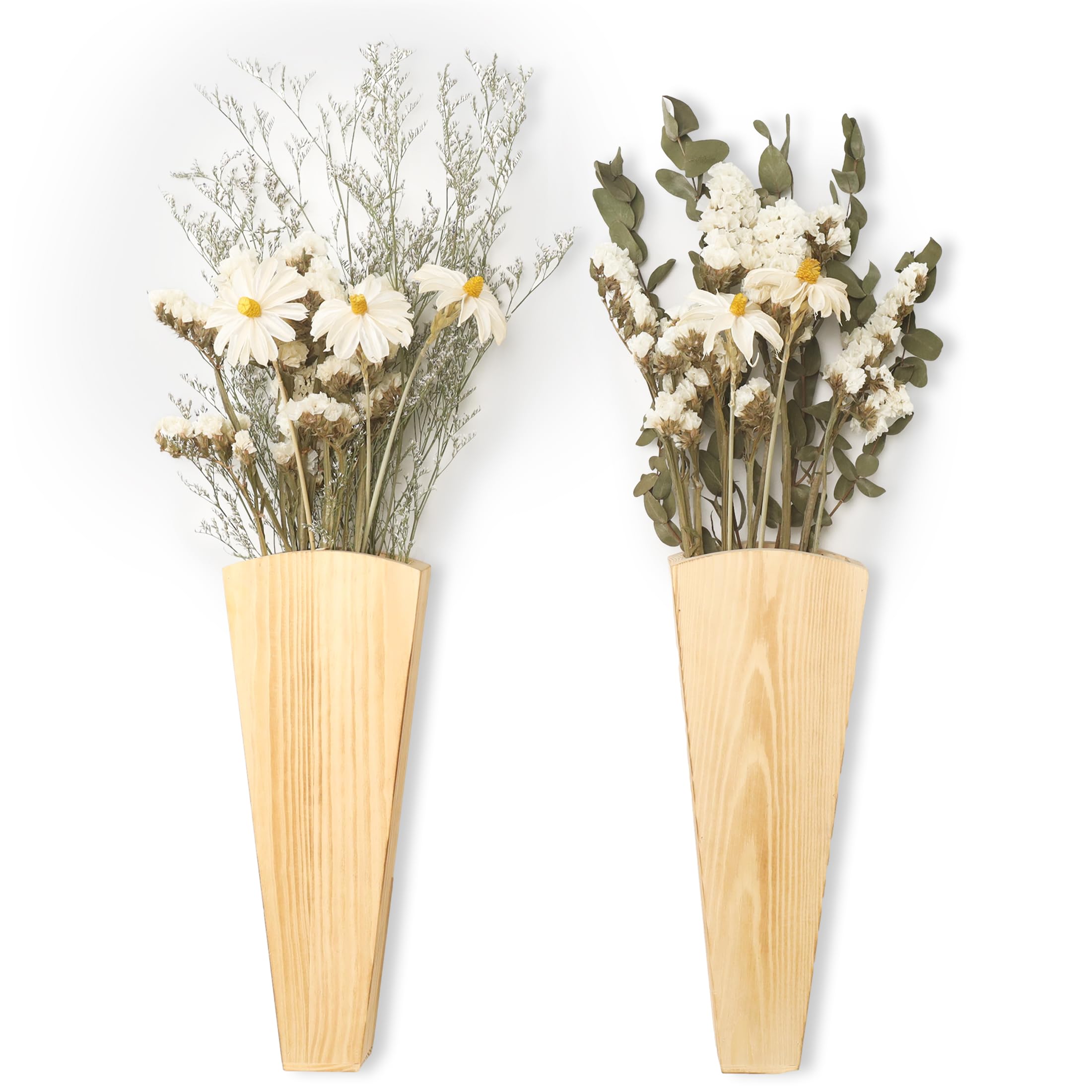 2-Pack Wall Vase Hanging Flower Vase Wood Vase for Dried Flowers and Artificial Greenery Wall Planters for Indoor Plants Wall Flower Vase for Home Decor (Light Color)