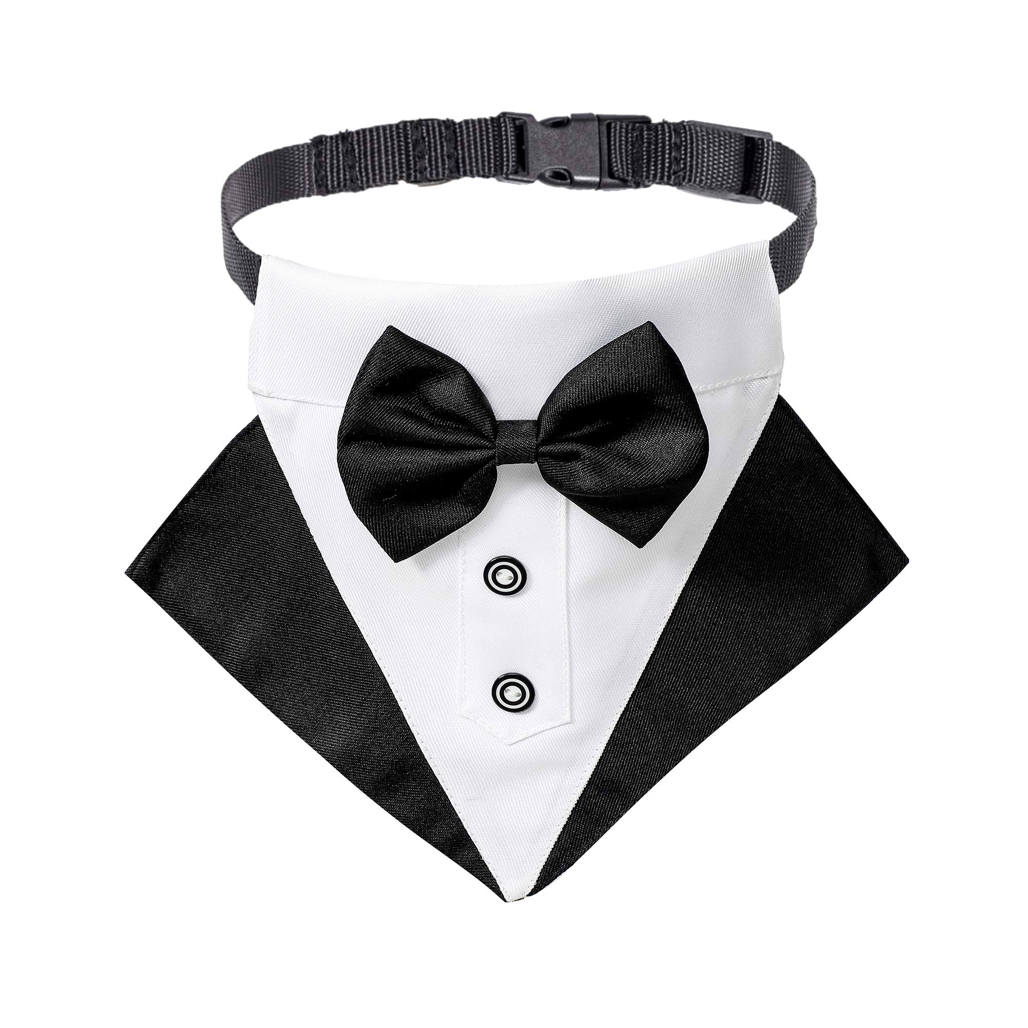 ADOGGYGO Formal Dog Tuxedo Wedding Dog Bandana Collar Dog Collar with Bow Tie Adjustable Dog Bowtie Collar Bandana for Medium Large Dog Pet (Large, Black&White)