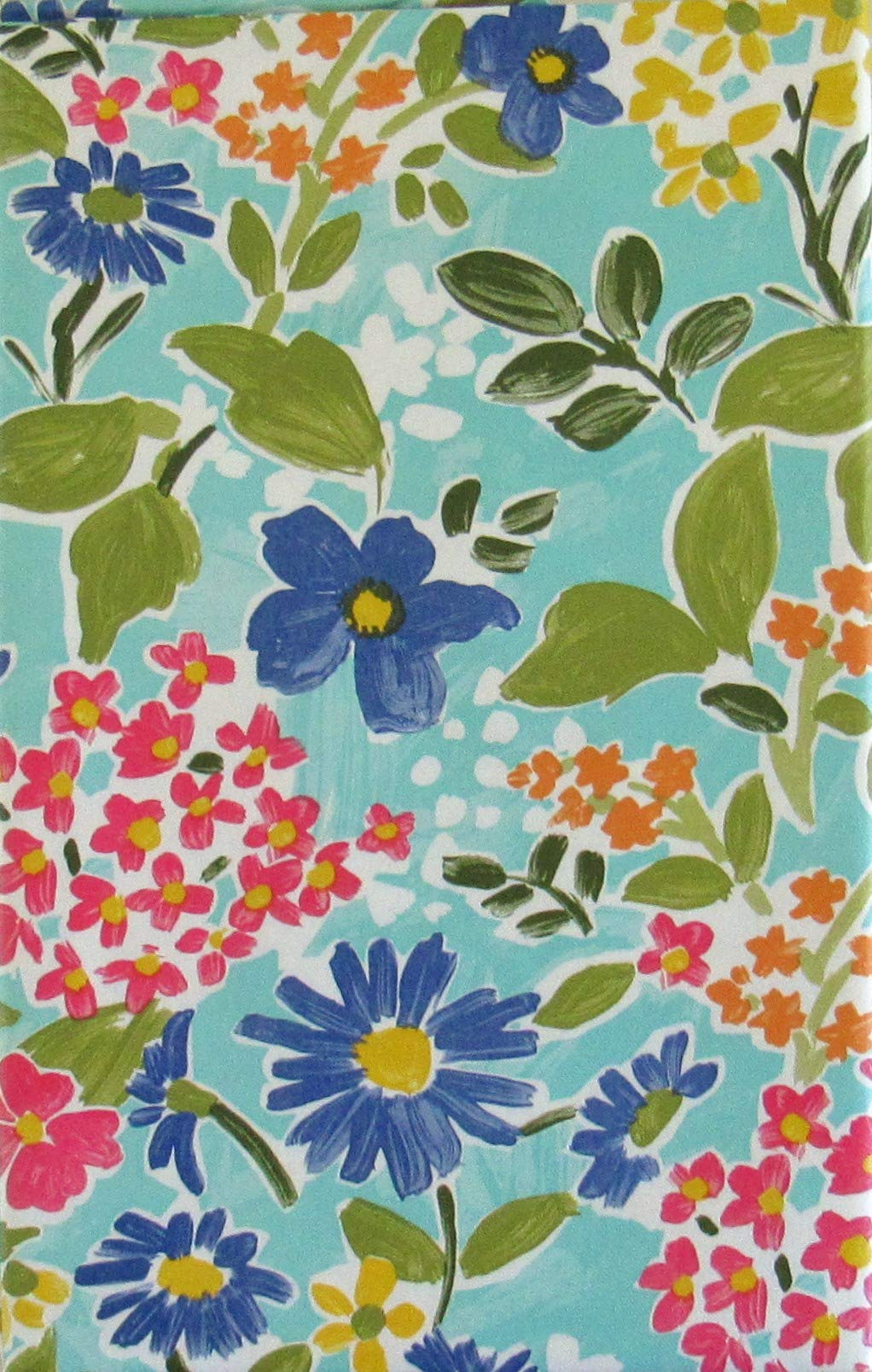 Watercolor Summer Flowers on The Water Vinyl Flannel Back Tablecloth (52" x 70" Oblong)