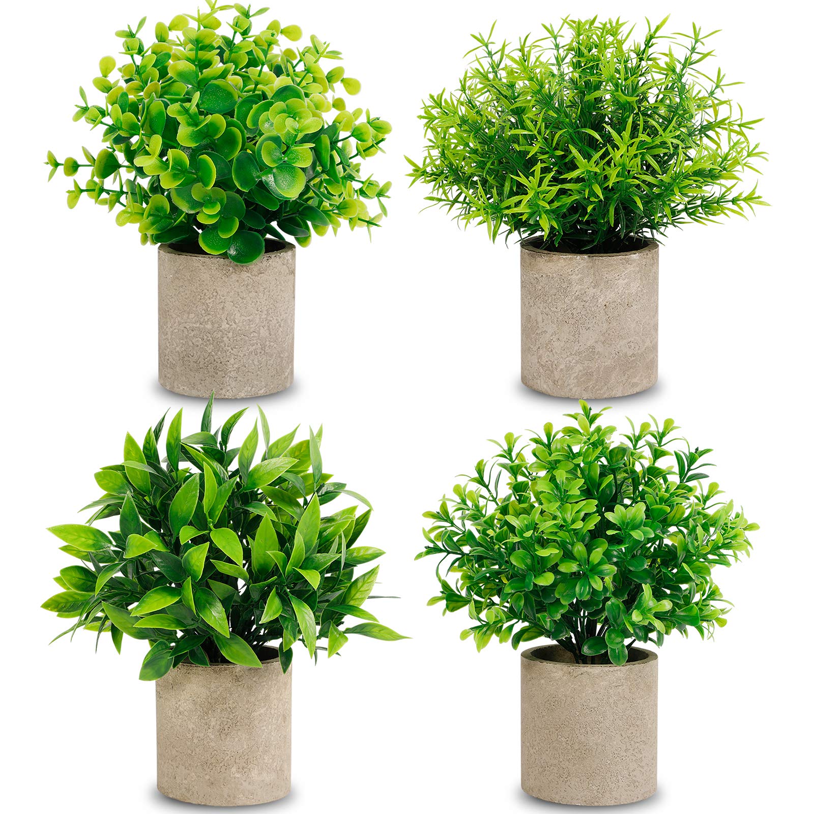 CEWOR Small Fake Plants, Artificial Potted Plants Greenery Decoration for Bathroom Shelf Home Office Desk Table Indoor Decor, 4 Pack