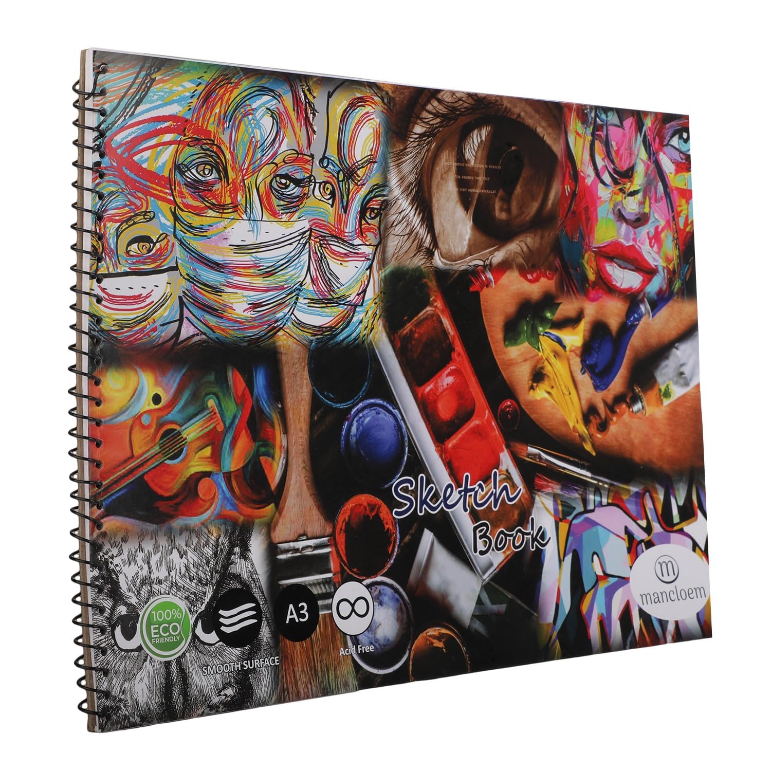 Mancloem A3 Spiral Bound Sketch Book | 140 GSM | 30 Sheets, 60 Pages | Ideal for Drawing, Sketching, Colouring and Painting | Pack of 1