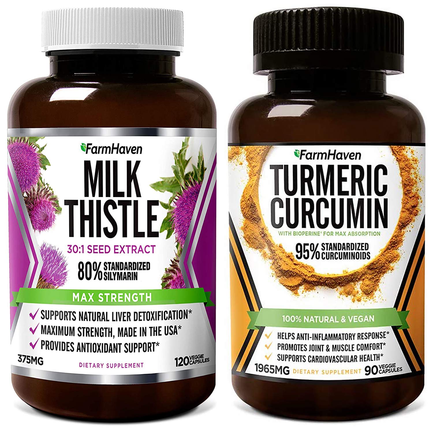 FarmHavenMilk Thistle 120 Capsules and Turmeric Curcumin 90 Capsules