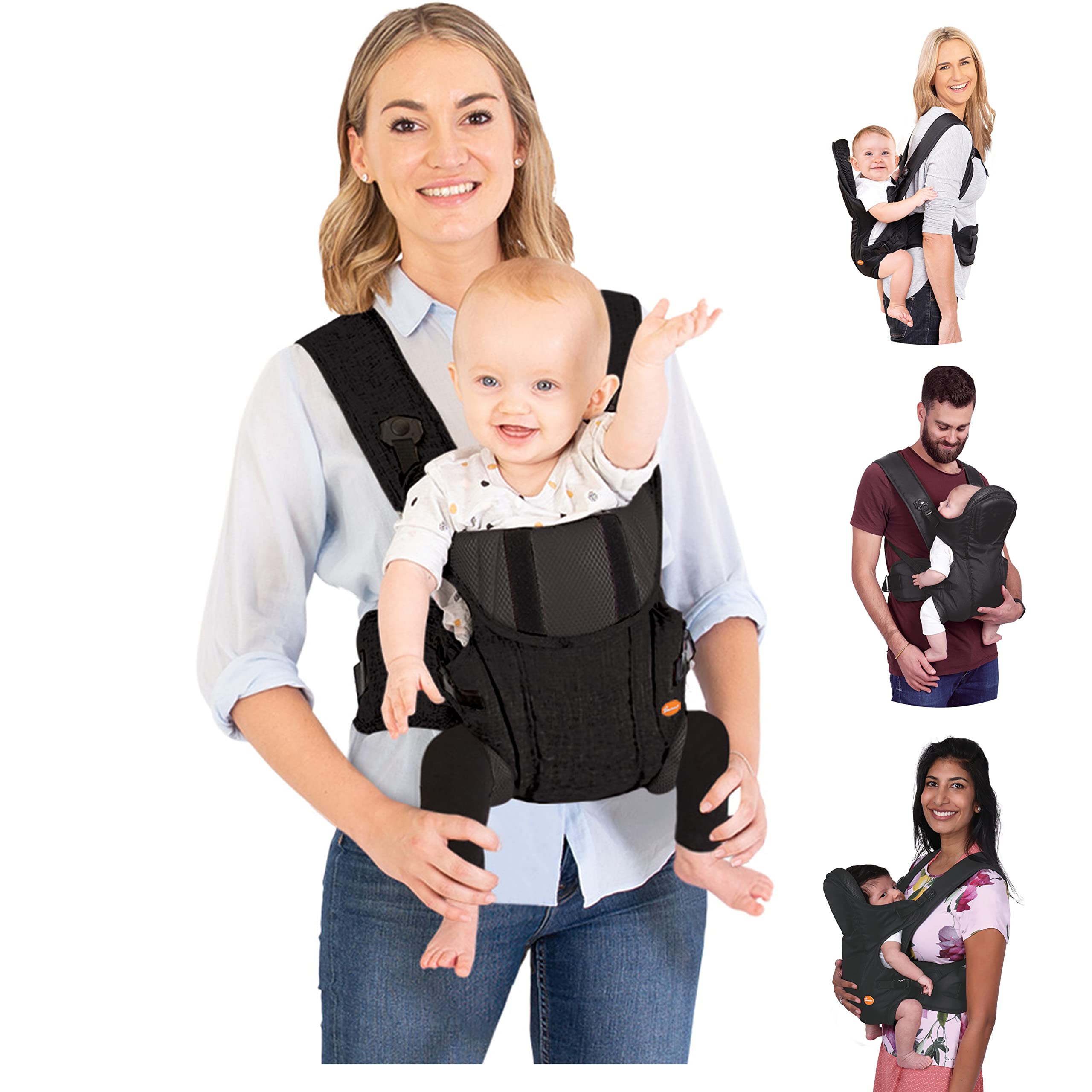 Dreambaby Manhattan Adjustable 3 in 1 Position Baby Carrier - IHDI Approved Hip Healthy - Newborns Toddlers up to 33lbs - Fits for Most Adult Sizes - Black - Model L296