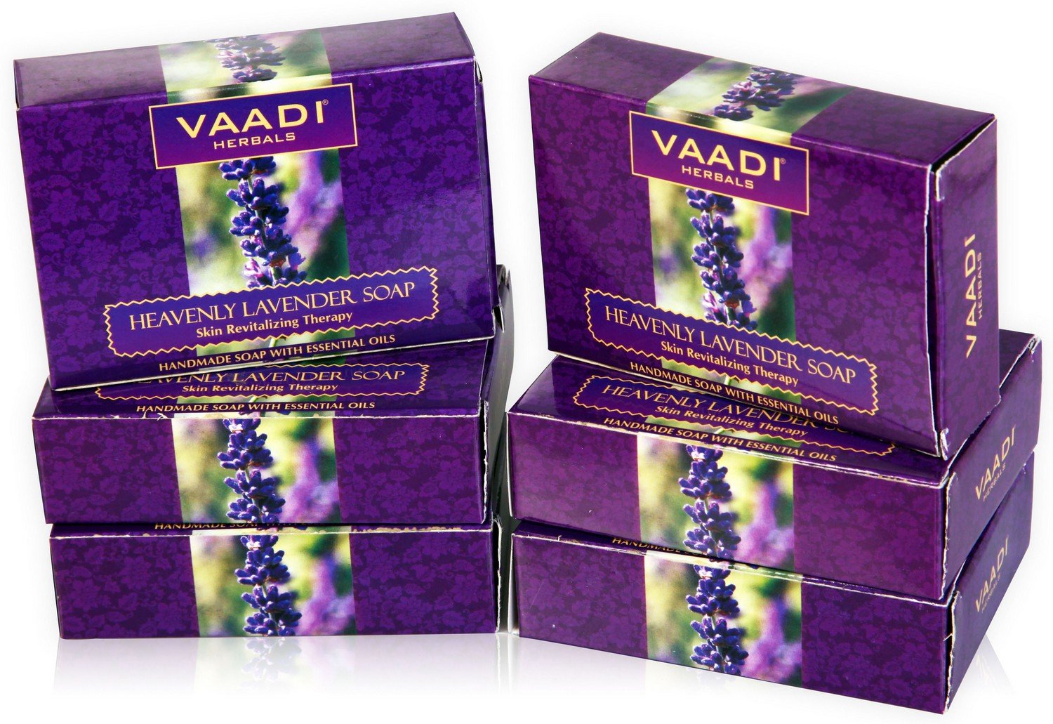 Vaadi HerbalsHeavenly Organic Lavender Soap with Rosemary - Revitalizes & Hydrates Skin (6 x 75 gms / 2.7 oz)