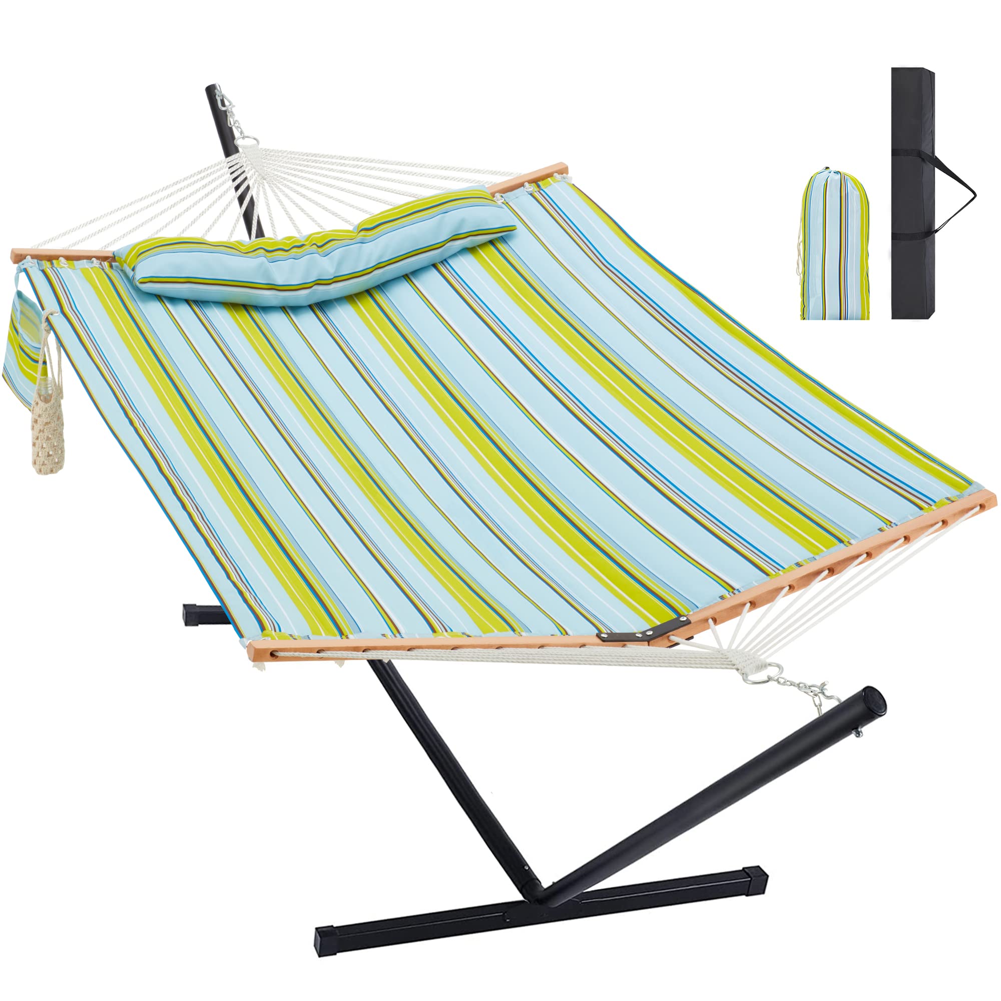 Homgava Hammock with Stand Heavy Duty for Two Person, Free Standing Hammocks Indoor and Outdoor Available, Large Hammocks for Garden, Patio, Yard, Park and Balcony (Light Blue Stripes)