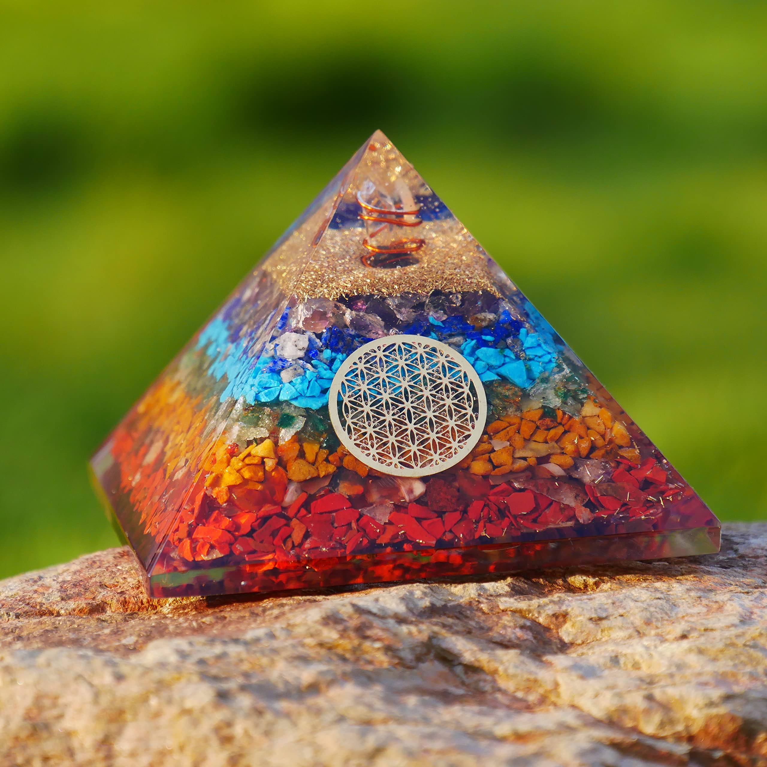 Asra Crystal Seven Chakra Energy Crystal Stone Orgone Pyramid Yoga Meditation Energy Generator Chakra Crystals - with Chakra Guide