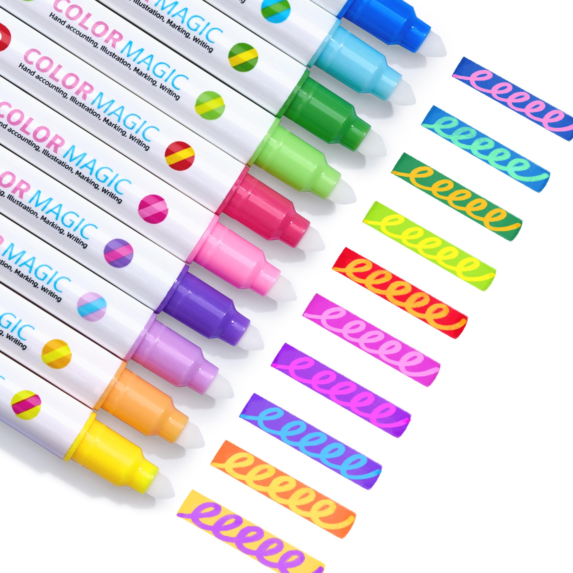 10 Color Changing Highlighter Pens,Dual Tip Magic Markers,Assorted Fluorescent Colors for Art Journaling,Note Taking&School Office Journaling Supplies,No Bleed,Ideal gift&marker for Kids&Adult