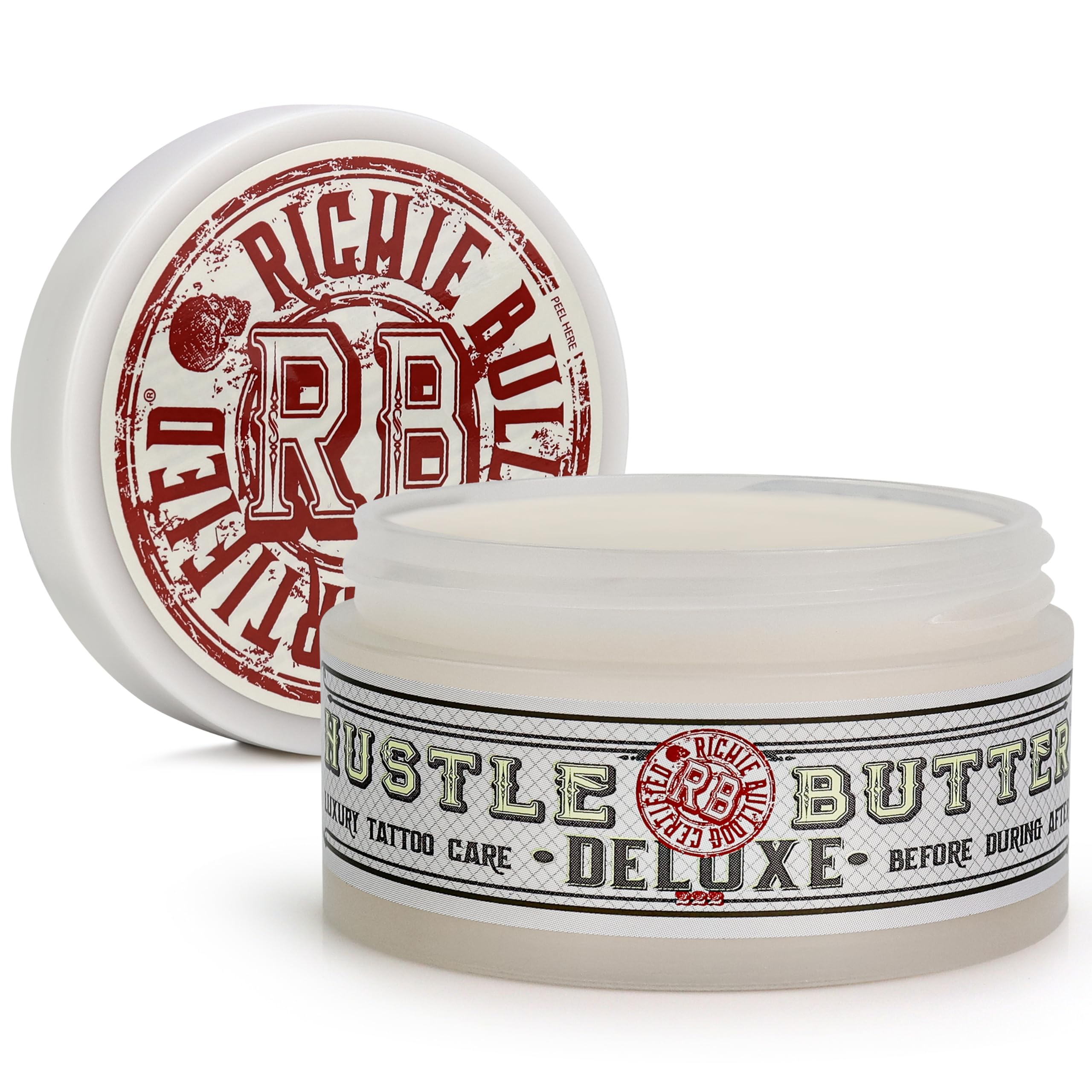 Hustle Butter DeluxeTattoo Aftercare 5oz Tattoo Balm, Heals + Protects New Tattoos and Rejuvenates Older Tattoos - 100% Vegan Cream No-Petroleum