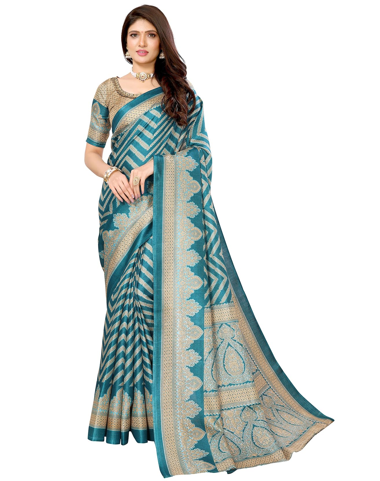 Yashika Womens Woven Printed Art Silk Saree with Unstitched Blouse Material