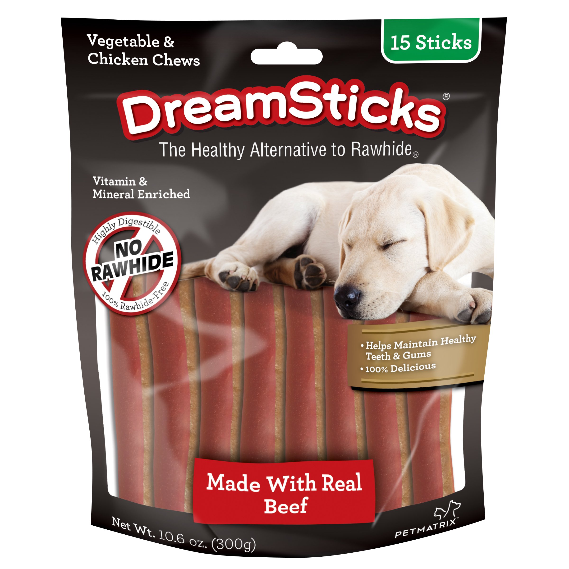 DreamBone DreamSticks, Rawhide Free Dog Chew Sticks Made with Real Beef and Vegetables, 15 Sticks