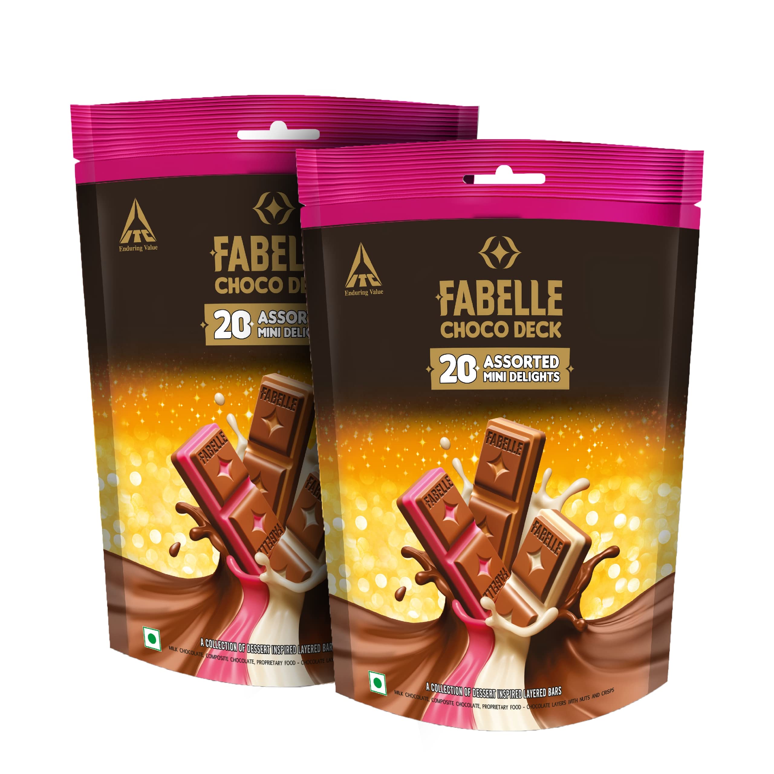 Fabelle Choco Deck – Mini Delights, Chocolate Pack of 2, 15 Mini Layered Milk Chocolate Bars, Premium Chocolate Gift Pack for Anniversary, 2 x 105g