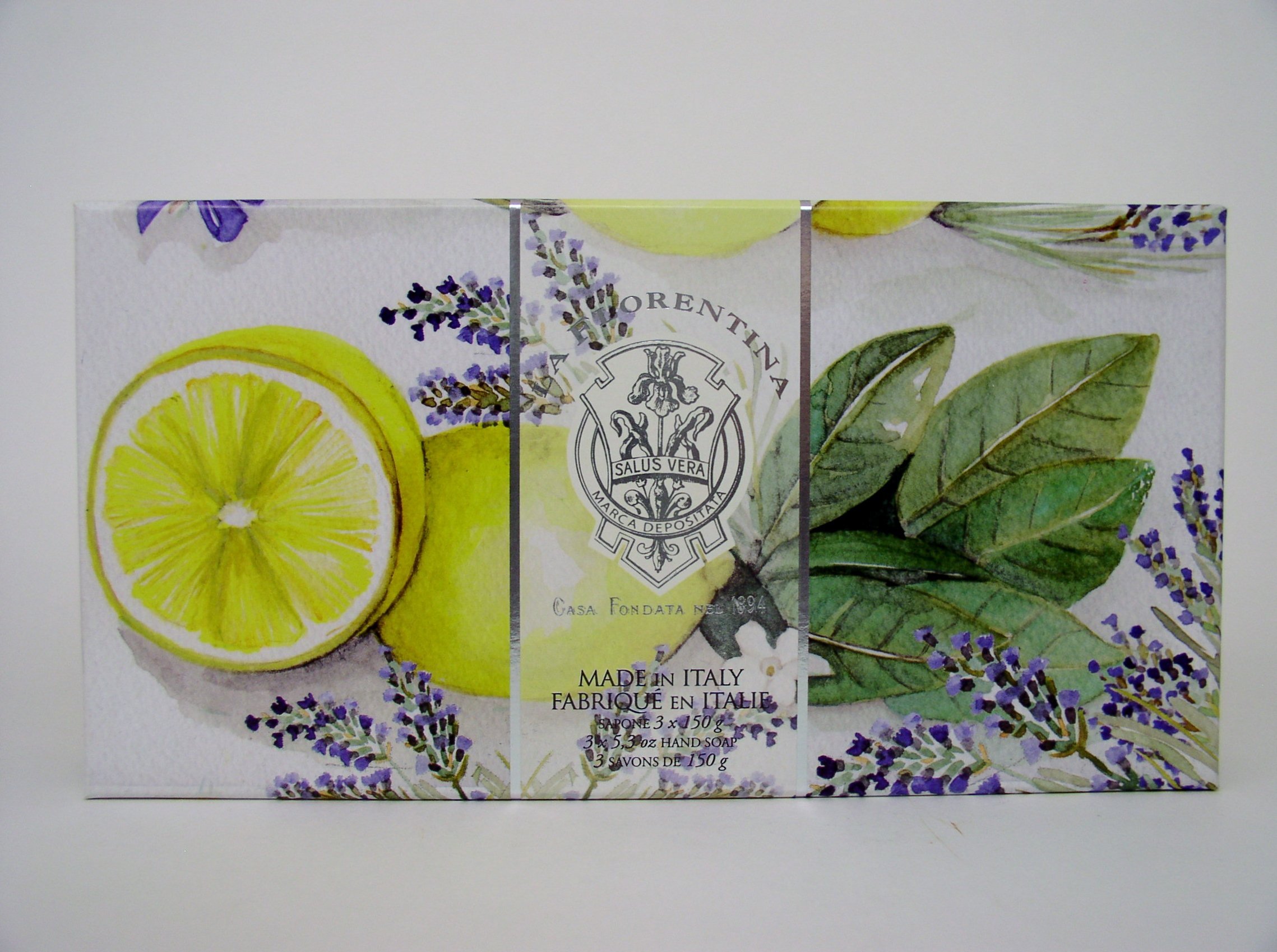 LA FLORENTINALemon Lavender Luxury Italian Soap Set, 3 x 5.3 oz, Imported From Italy